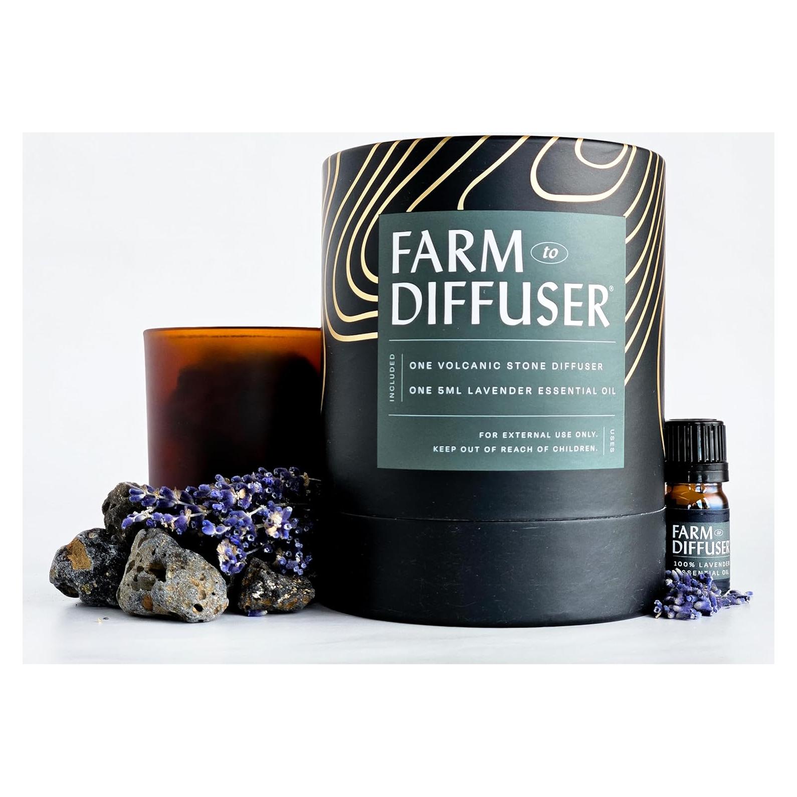 Difusor de piedra volcánica Farm to Diffuser con aceite de lavanda