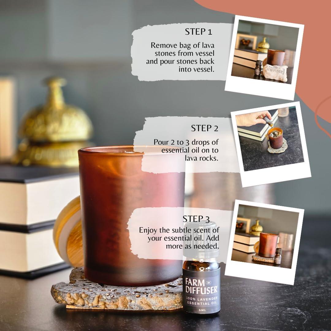 Difusor de piedra volcánica Farm to Diffuser con aceite de lavanda
