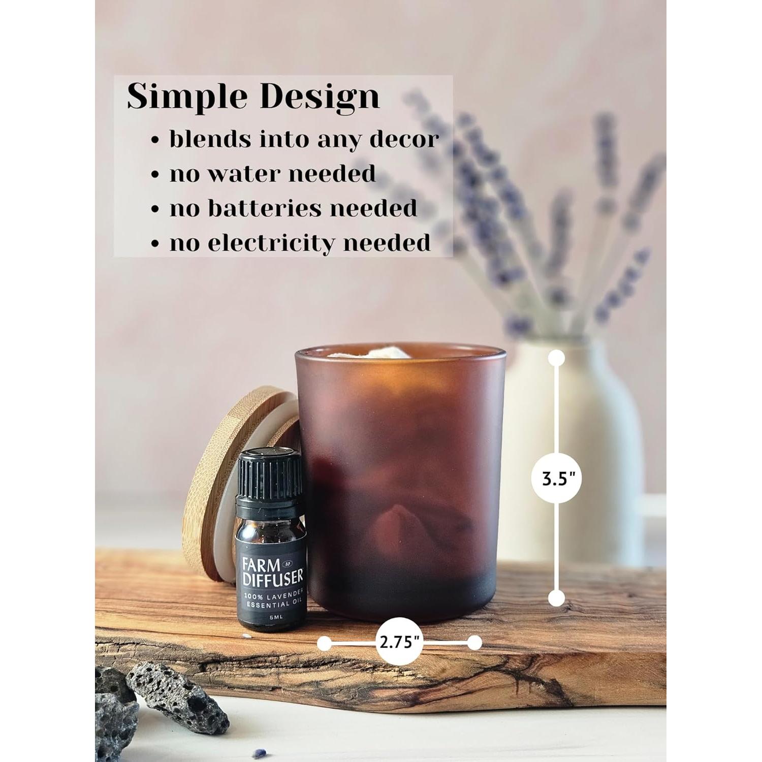 Difusor de piedra volcánica Farm to Diffuser con aceite de lavanda