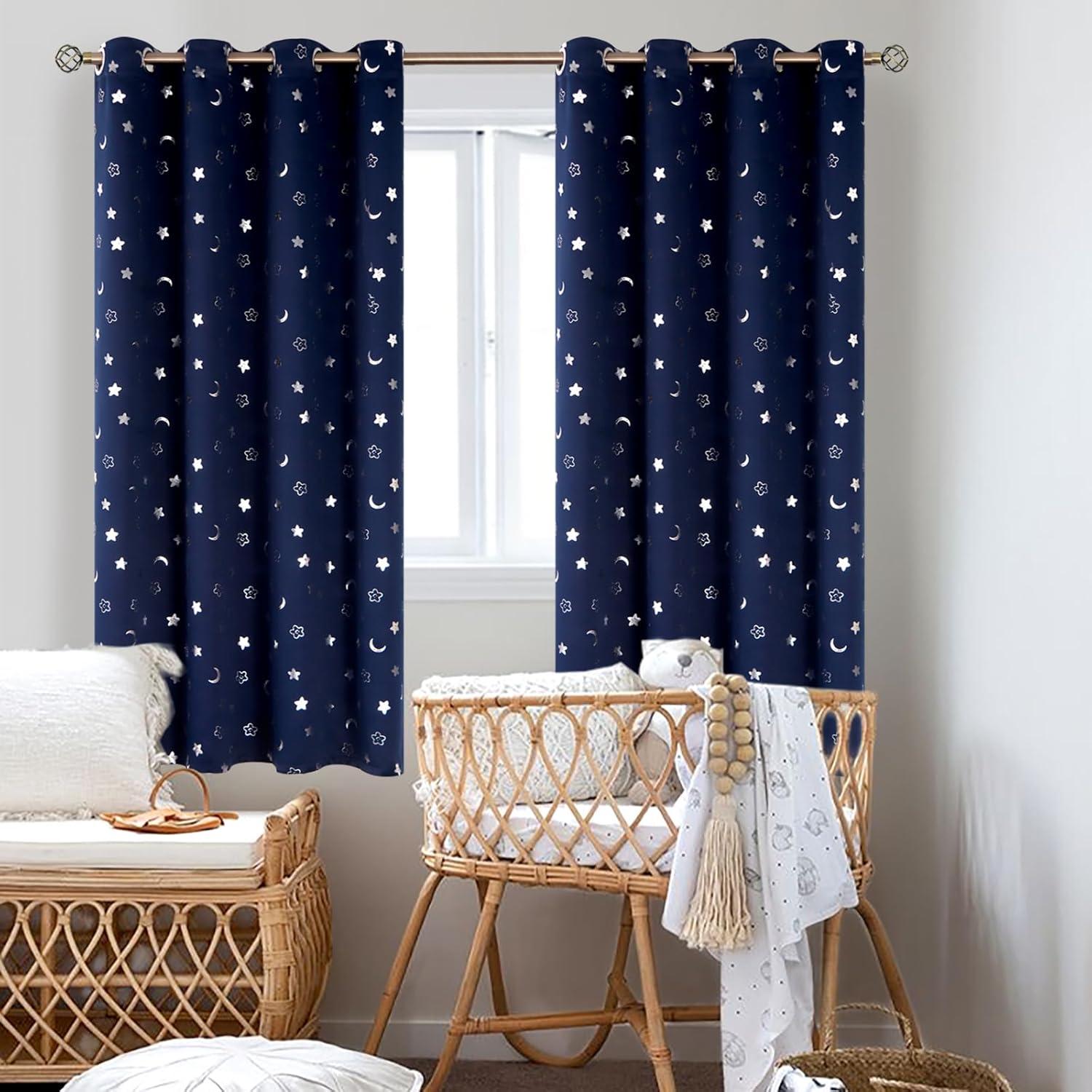 Cortinas Opacas BGment Navy 52x63 cm Estrellas y Luna