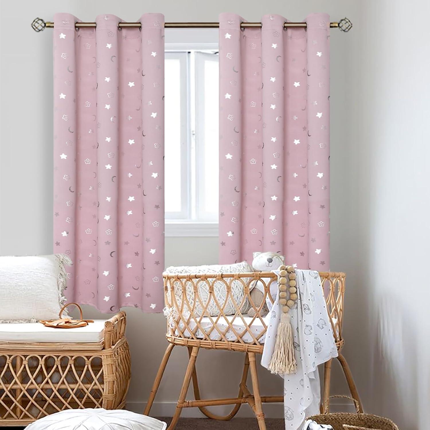 Cortinas Opacas BGment Rosadas 42x63 cm Estrellas y Luna