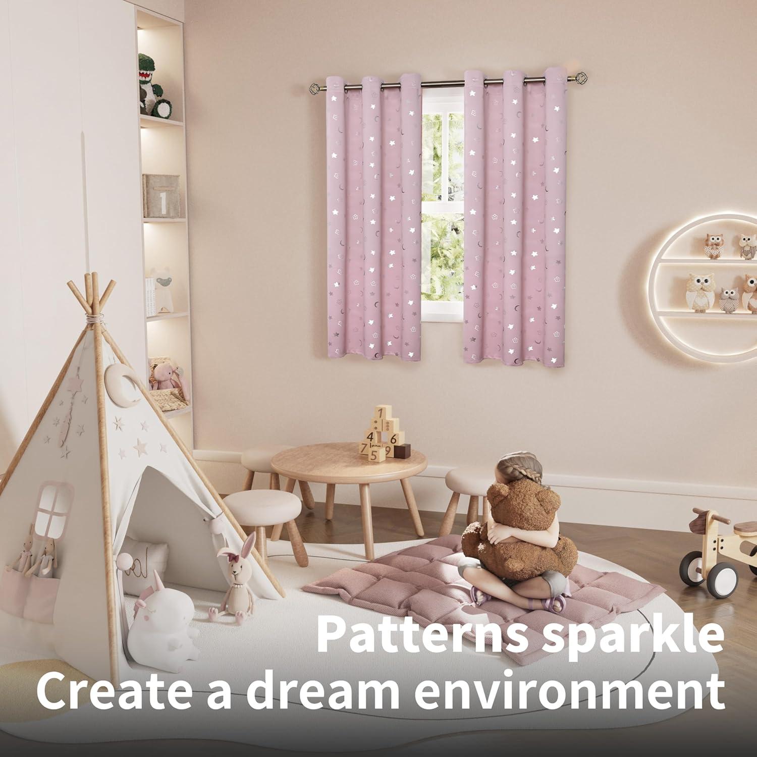 Cortinas Opacas BGment Rosadas 42x63 cm Estrellas y Luna