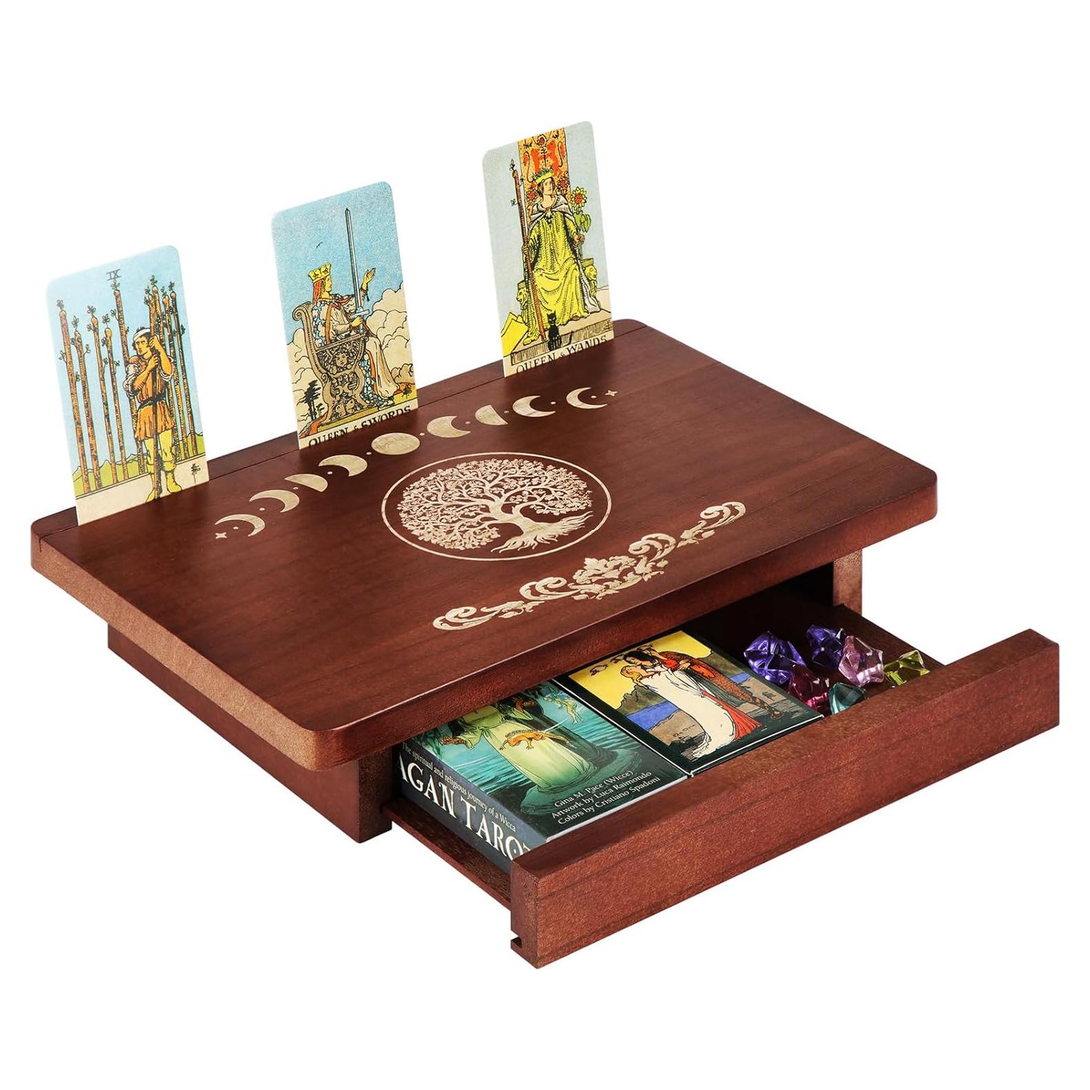 Mesa de Altar Wicca Briwooody con Cajón y Soporte Tarot 30x20cm