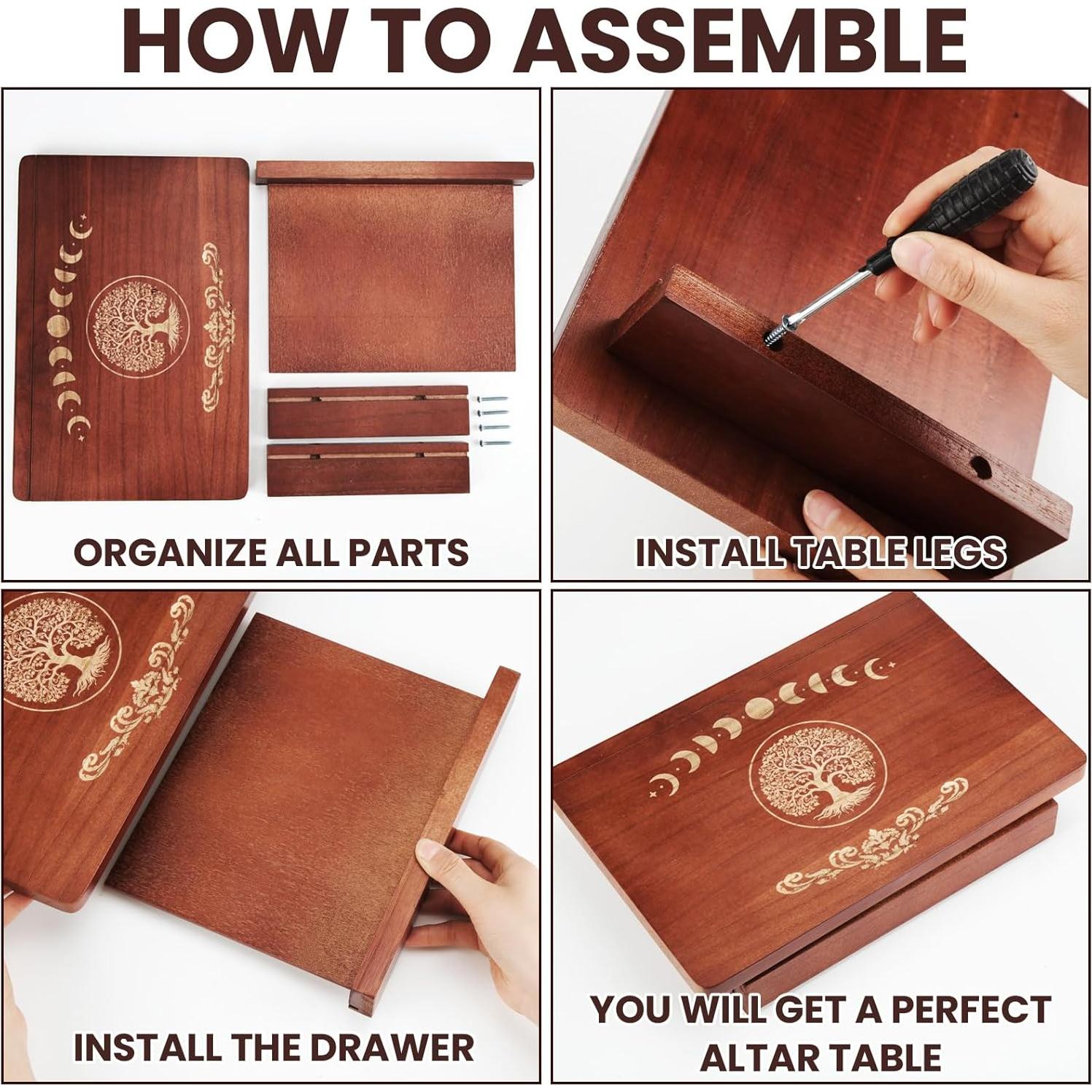 Mesa de Altar Wicca Briwooody con Cajón y Soporte Tarot 30x20cm