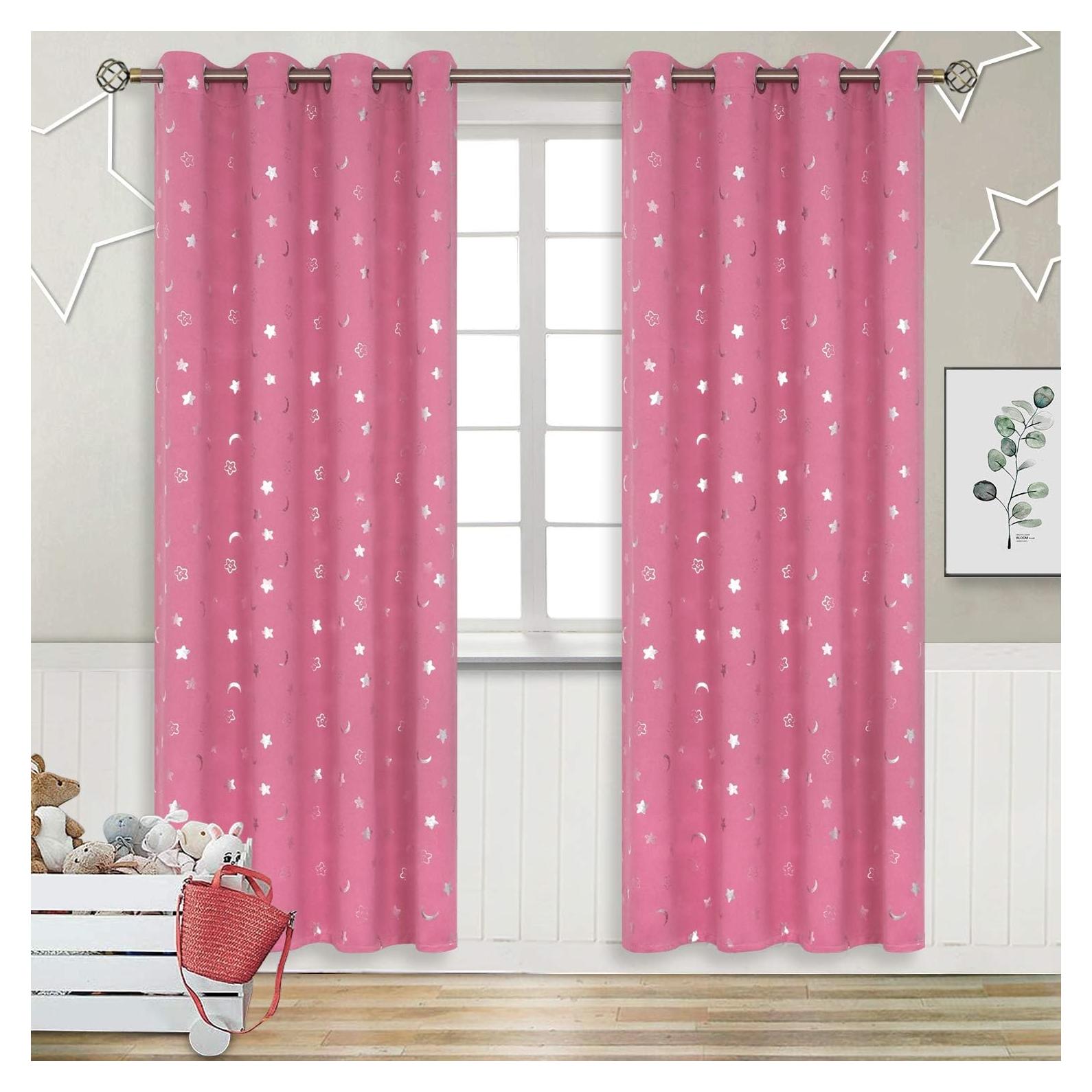 Cortinas Opacas BGment Rosa 52x84 cm Estrellas y Luna