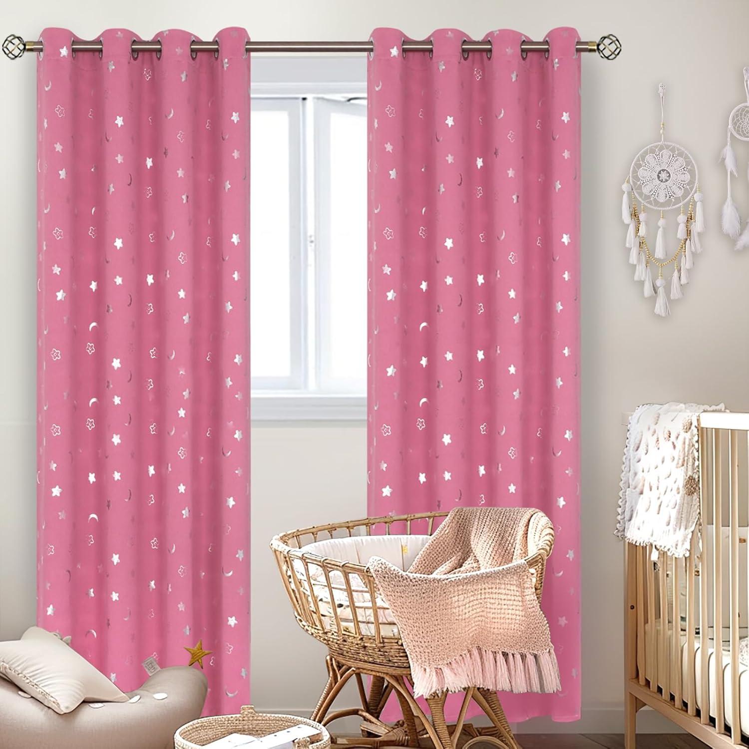 Cortinas Opacas BGment Rosa 52x84 cm Estrellas y Luna