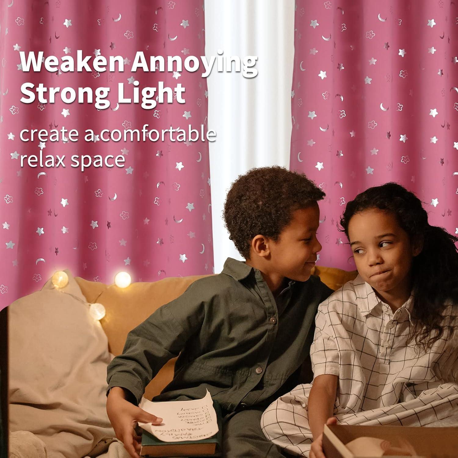 Cortinas Opacas BGment Rosa 52x84 cm Estrellas y Luna