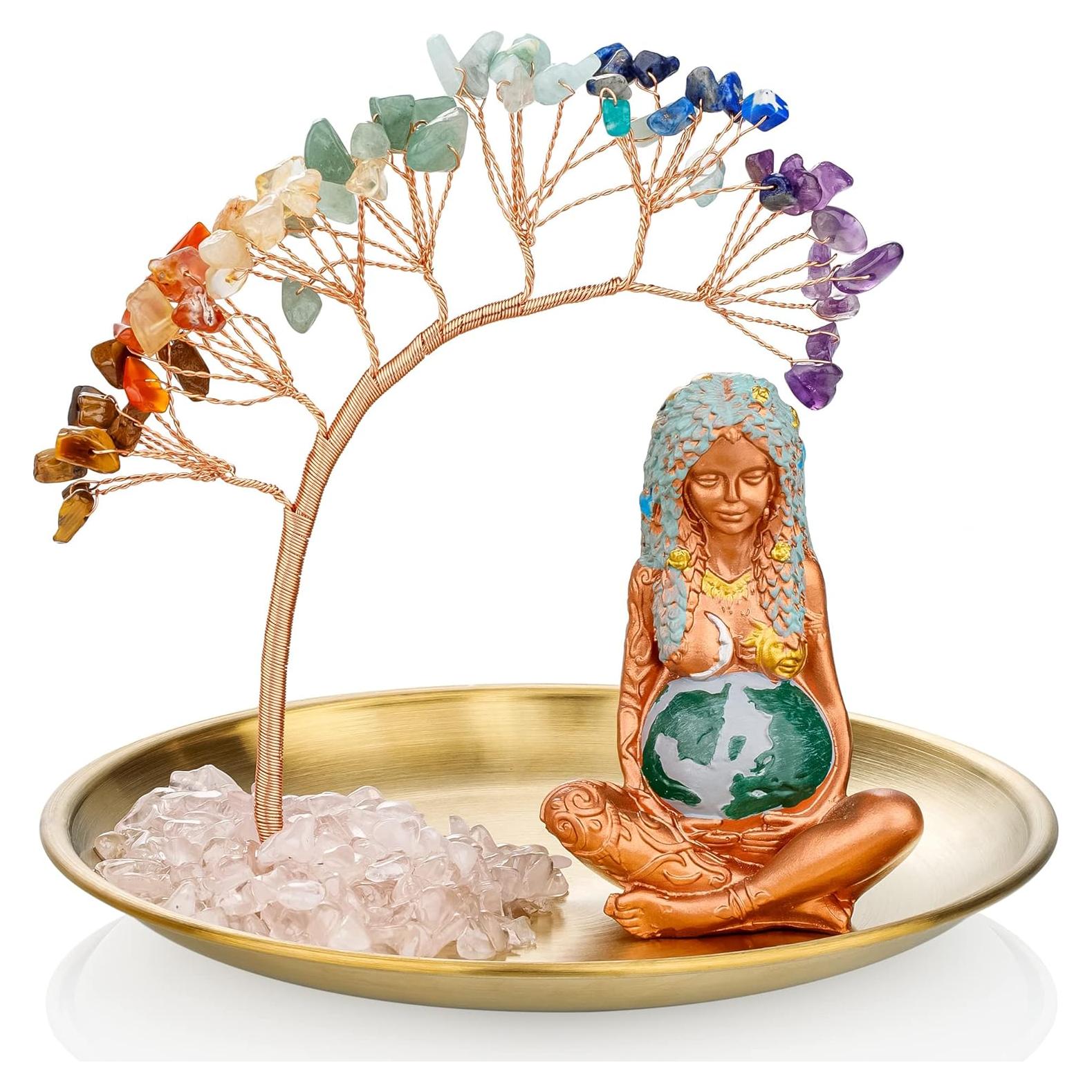 Árbol de Cristales ZenBless 7 Chakras con Bandeja Dorada