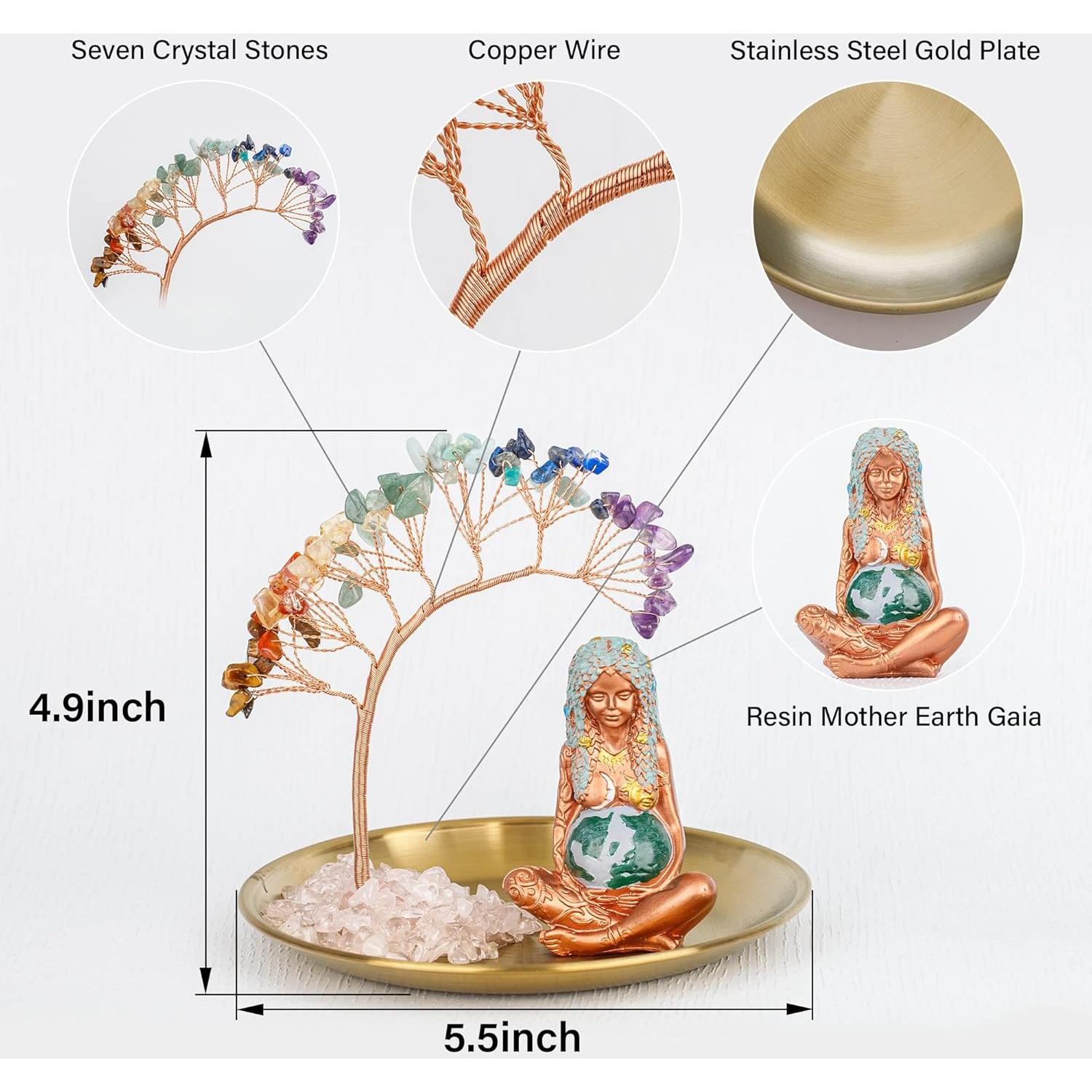 Árbol de Cristales ZenBless 7 Chakras con Bandeja Dorada