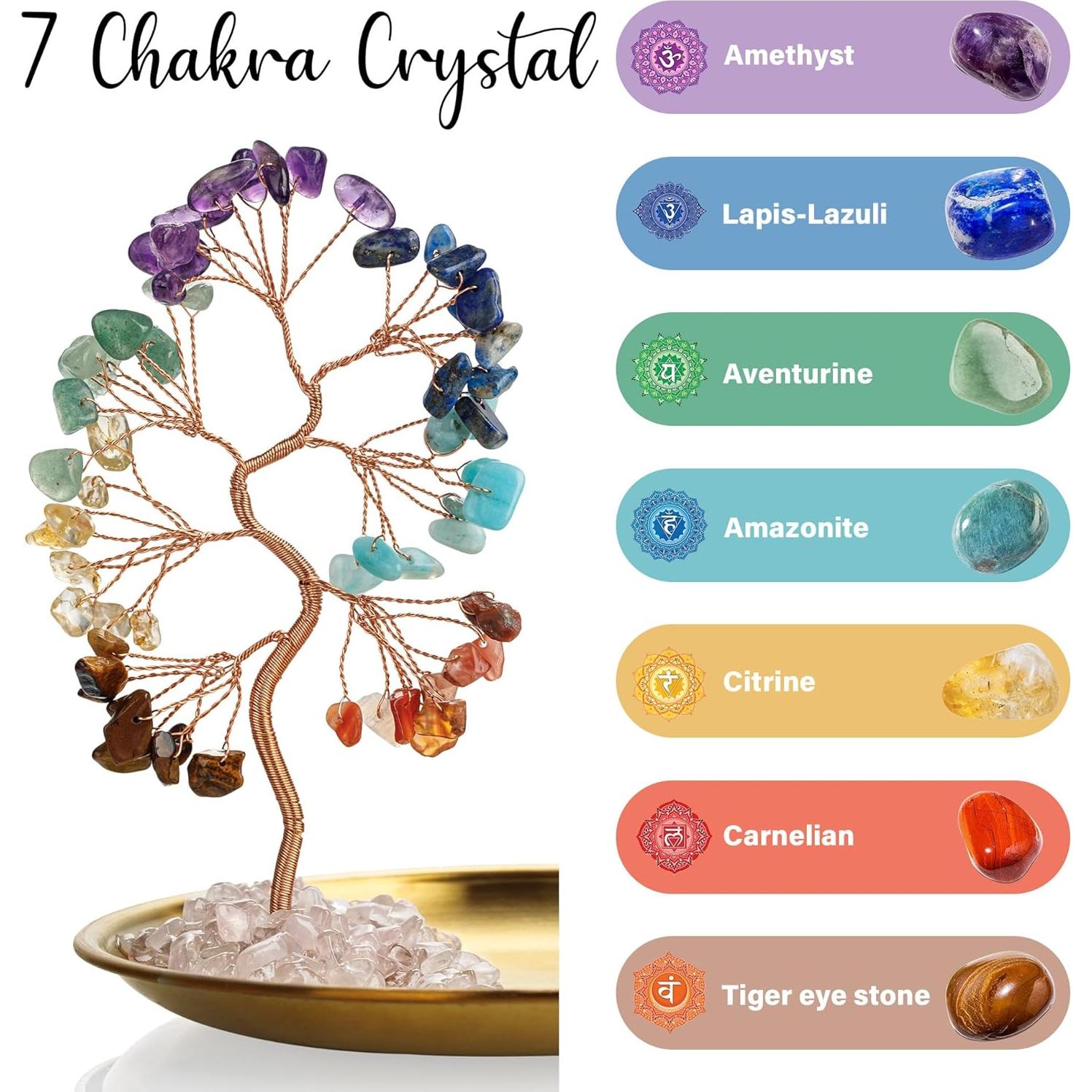 Árbol de Cristales ZenBless 7 Chakras con Bandeja Dorada