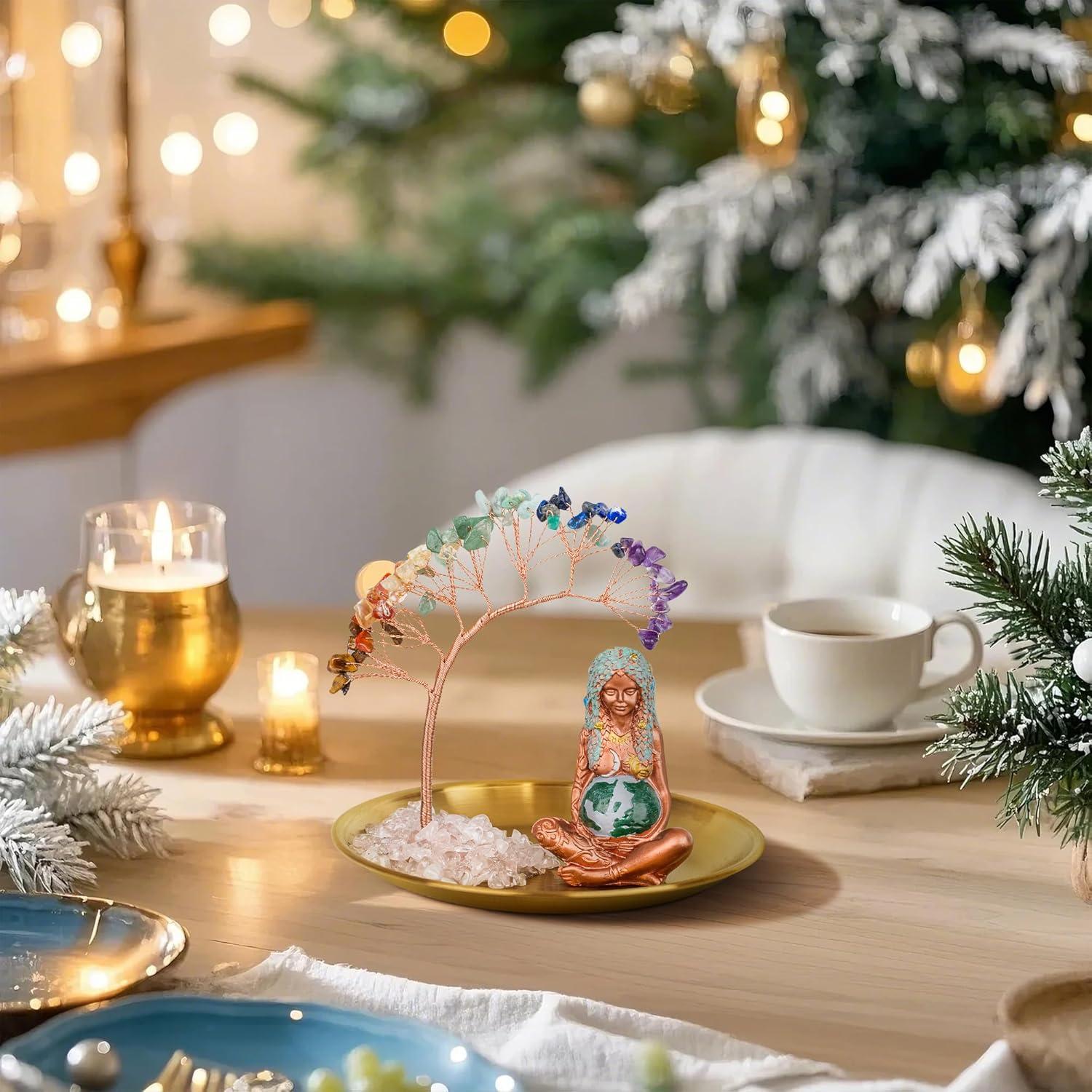 Árbol de Cristales ZenBless 7 Chakras con Bandeja Dorada