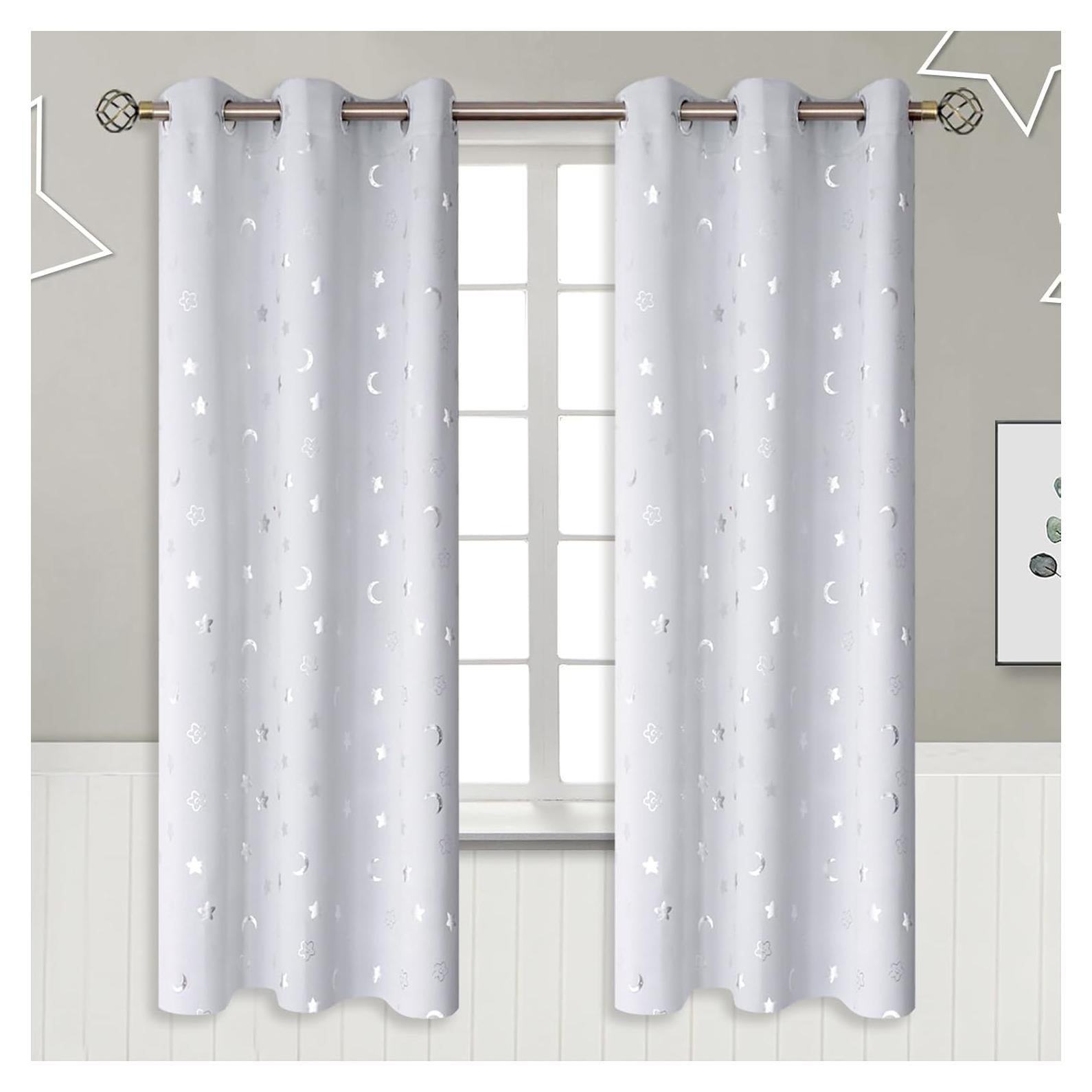 Cortinas Opacas BGment Estrellas y Luna 2 Paneles 106x182 cm