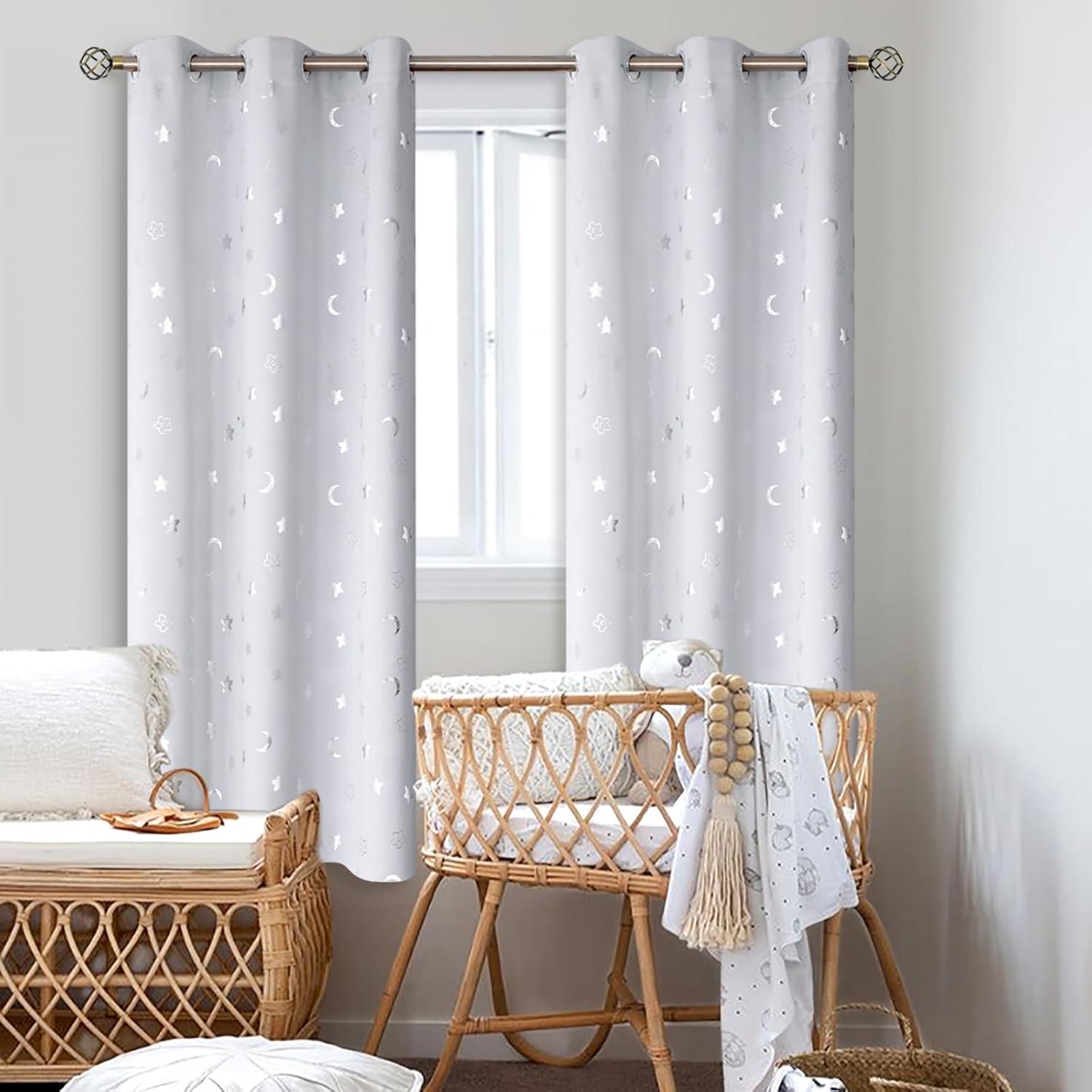 Cortinas Opacas BGment Estrellas y Luna 2 Paneles 106x182 cm