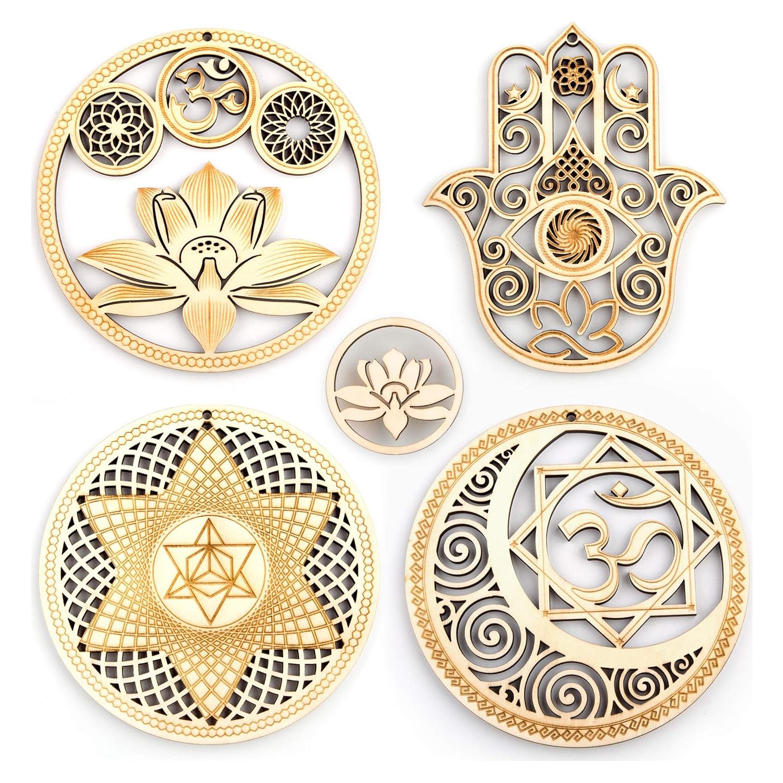 Set de 4 Arte de Pared Geometría Sagrada Madera 13.5 cm