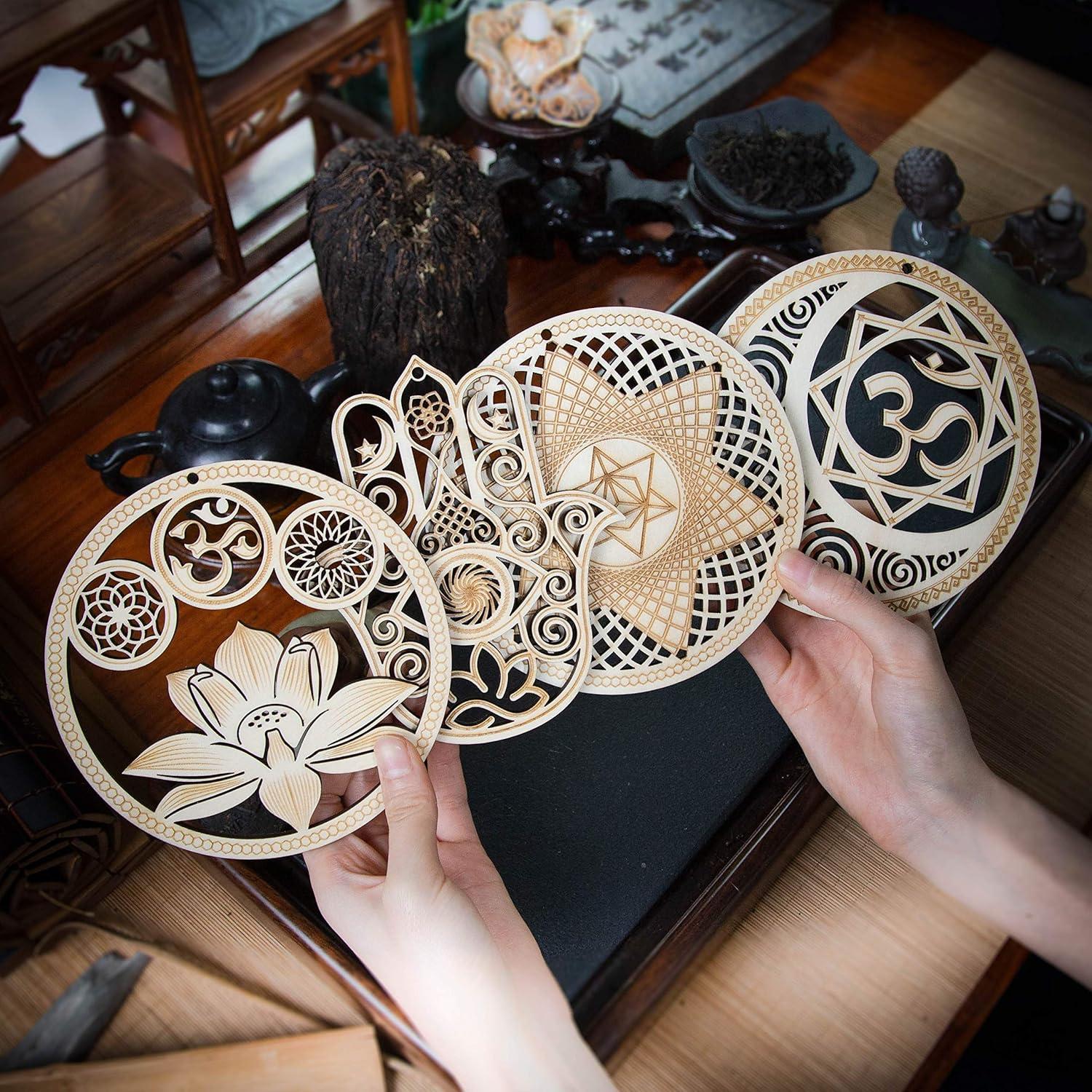 Set de 4 Arte de Pared Geometría Sagrada Madera 13.5 cm