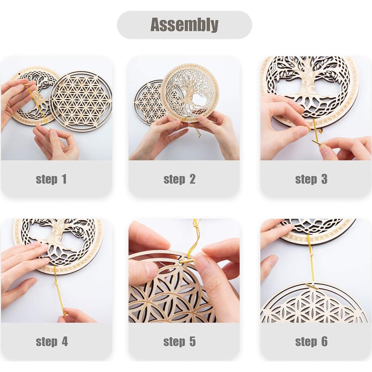 Set de 4 Arte de Pared Geometría Sagrada Madera 13.5 cm