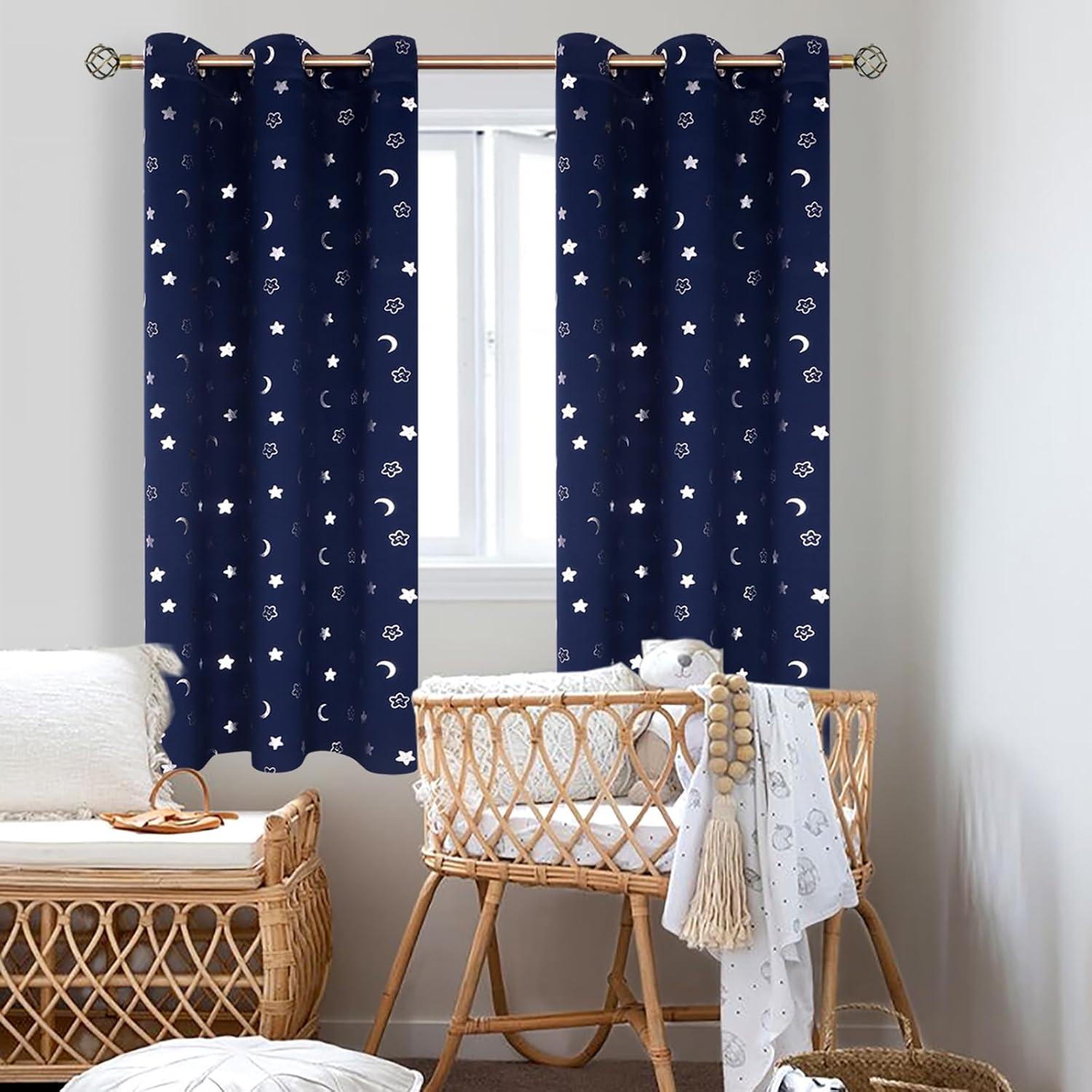 Cortinas Opacas BGment Navy 42x63 cm Estrellas y Luna