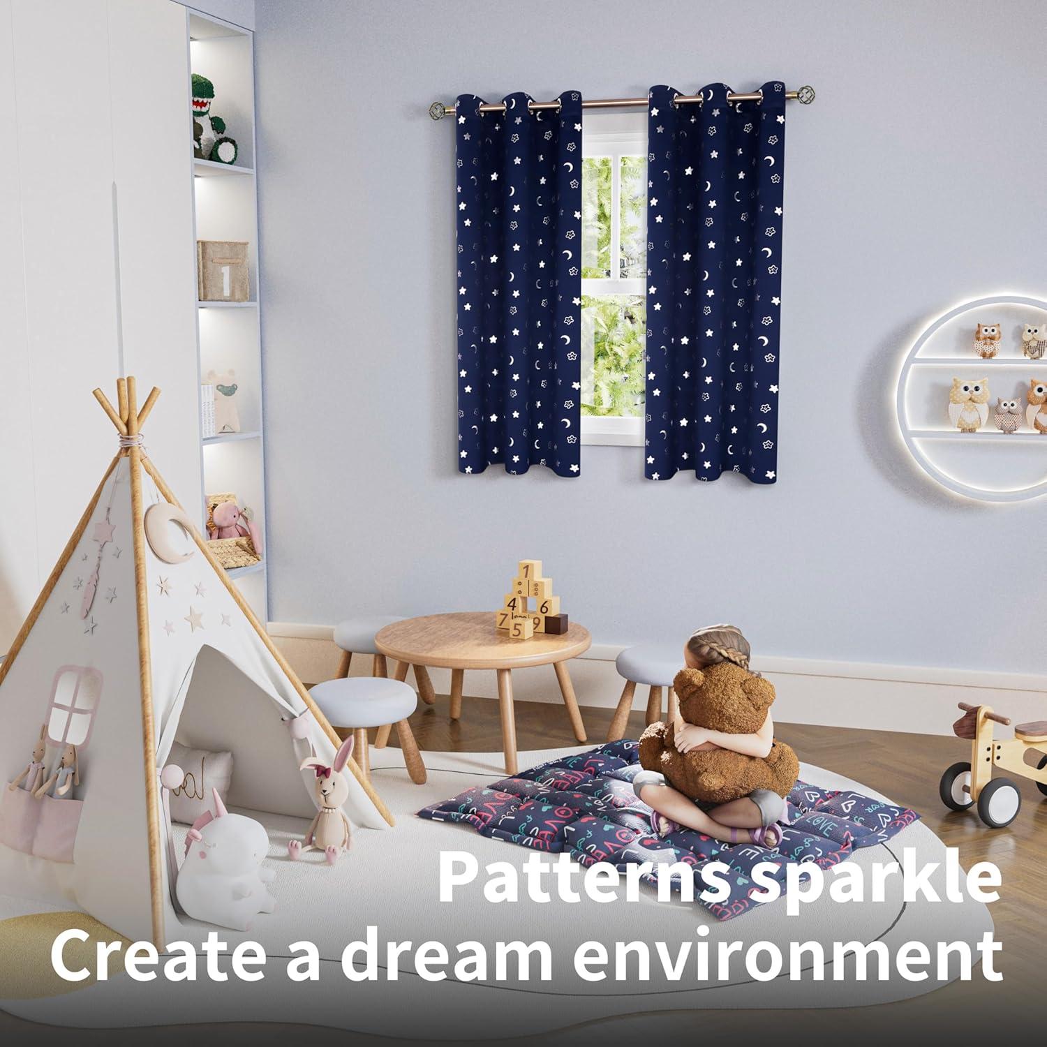 Cortinas Opacas BGment Navy 42x63 cm Estrellas y Luna