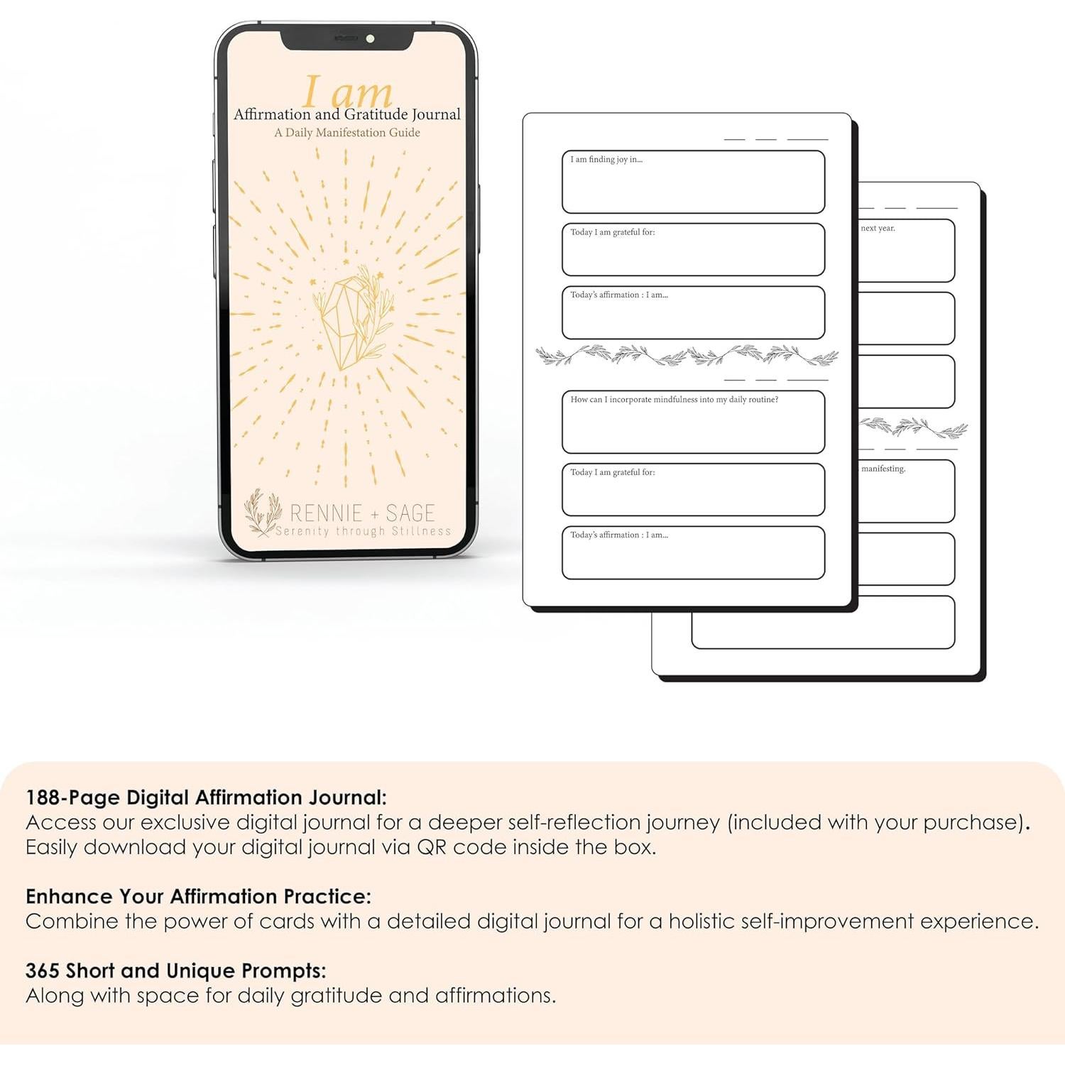 Tarjetas de Afirmación Positiva Rennie y Sage - 52 Tarjetas con Soporte de Madera