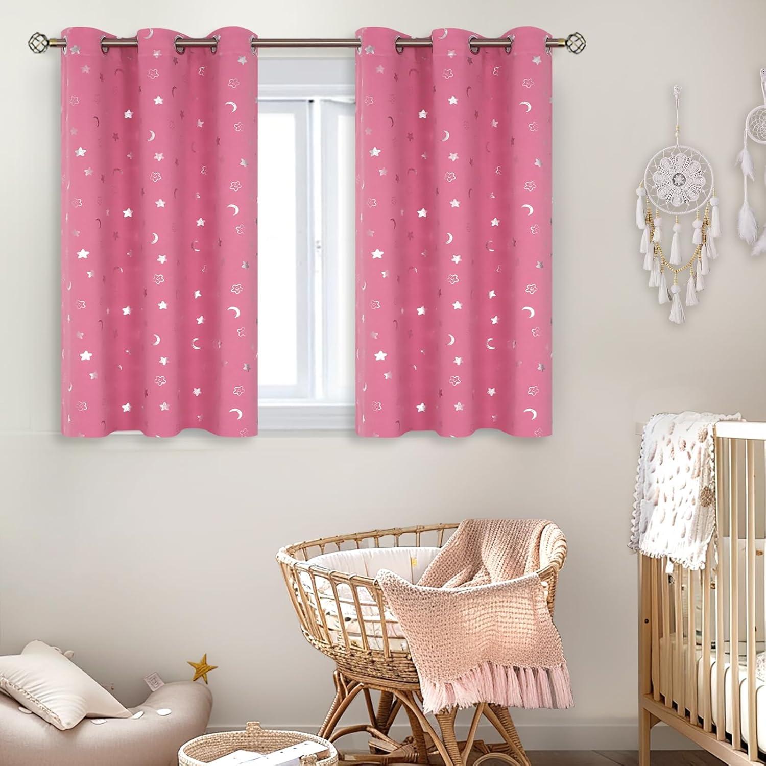 Cortinas Rosadas BGment 42x115 cm para Niñas, 2 Paneles