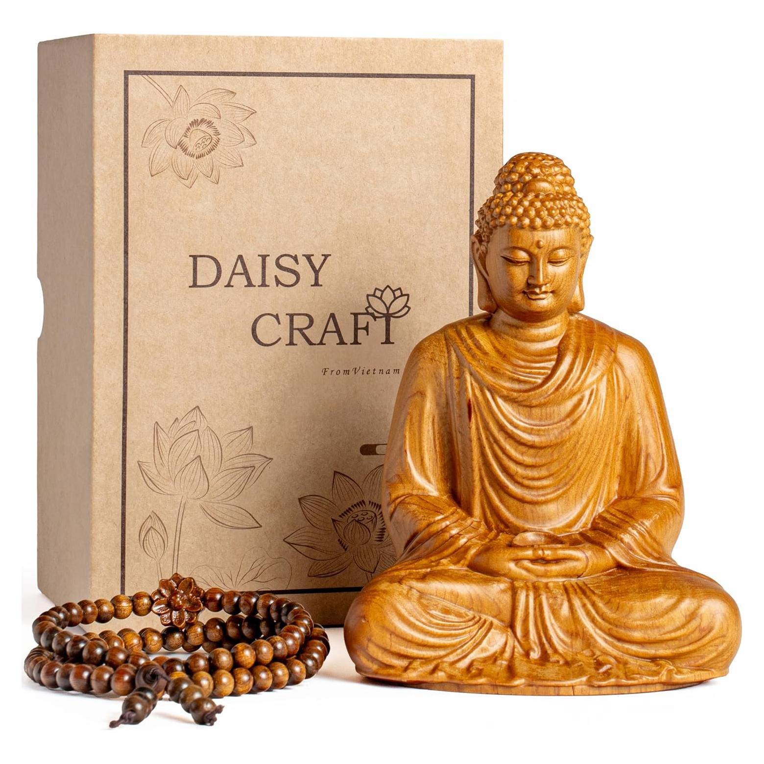 Estatua de Buda Meditante de Madera 15cm - DAISYCRAFTVN