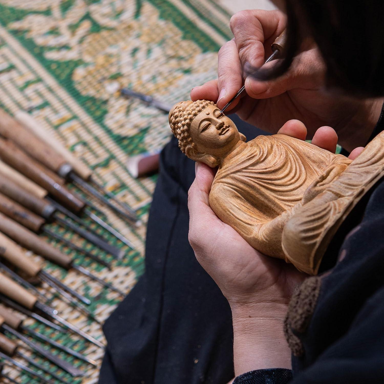 Estatua de Buda Meditante de Madera 15cm - DAISYCRAFTVN