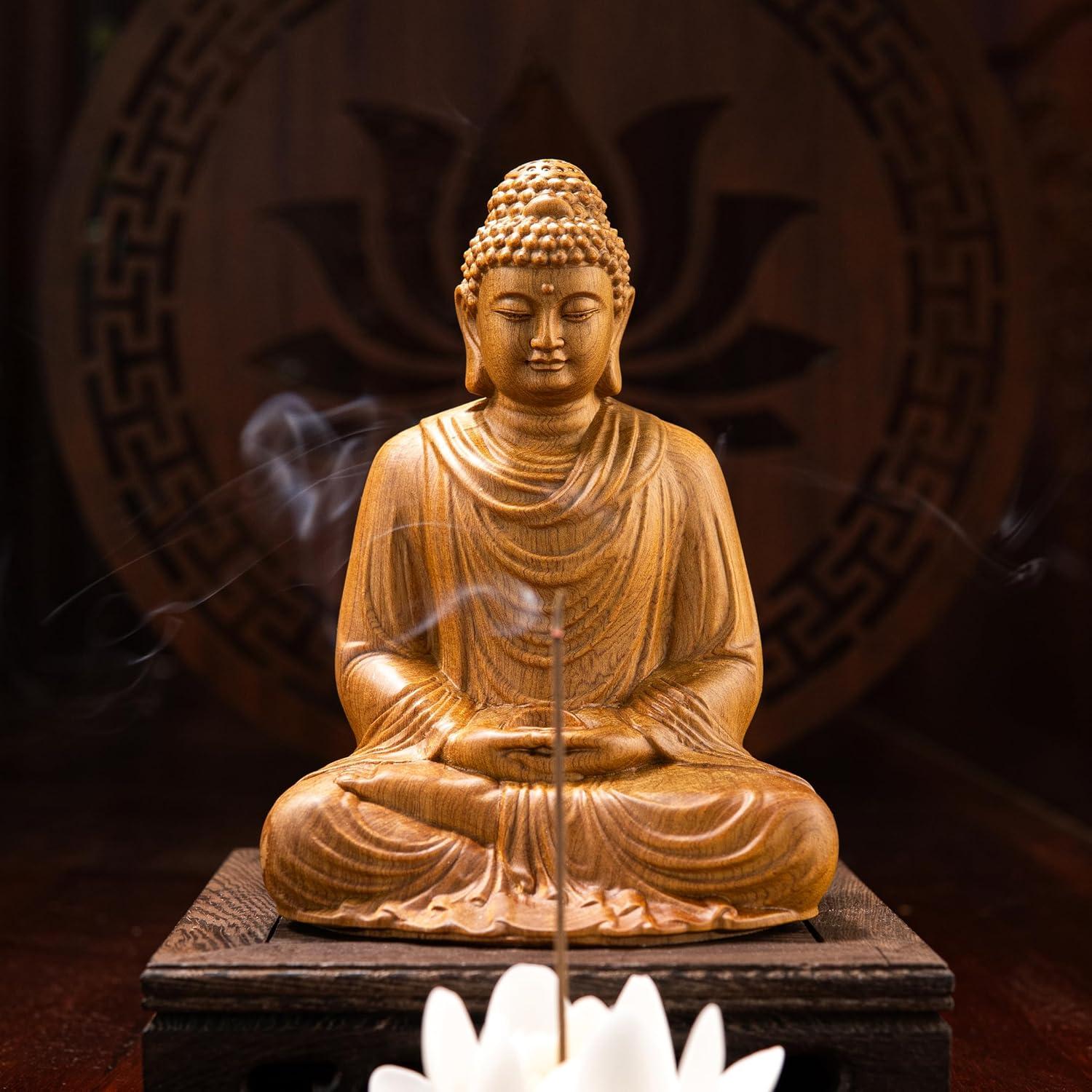 Estatua de Buda Meditante de Madera 15cm - DAISYCRAFTVN