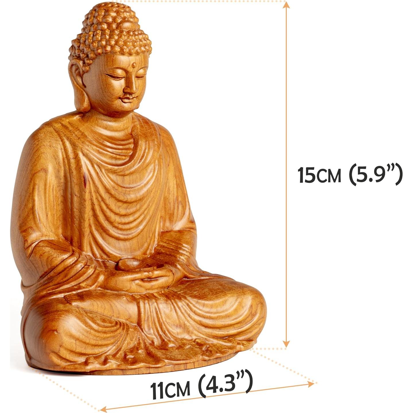 Estatua de Buda Meditante de Madera 15cm - DAISYCRAFTVN