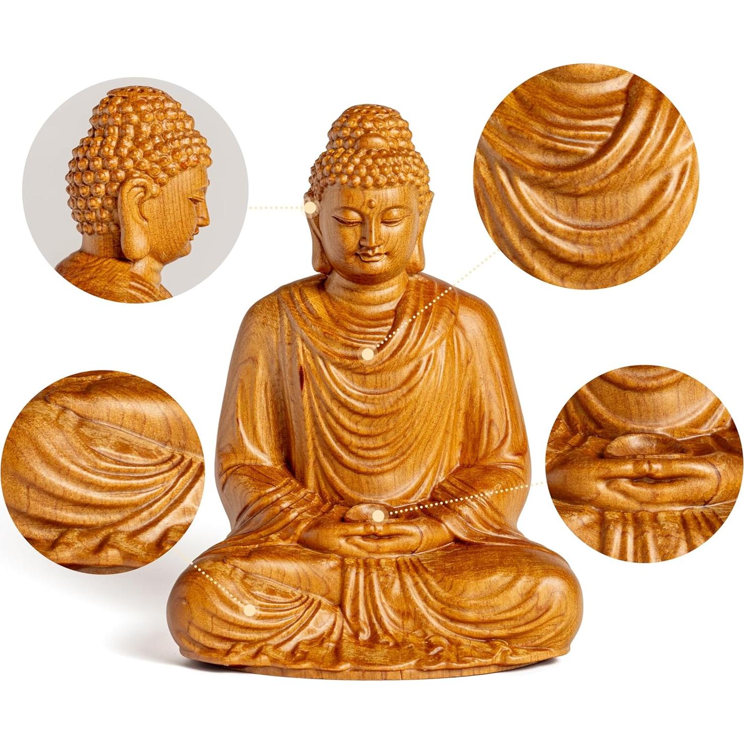 Estatua de Buda Meditante de Madera 15cm - DAISYCRAFTVN