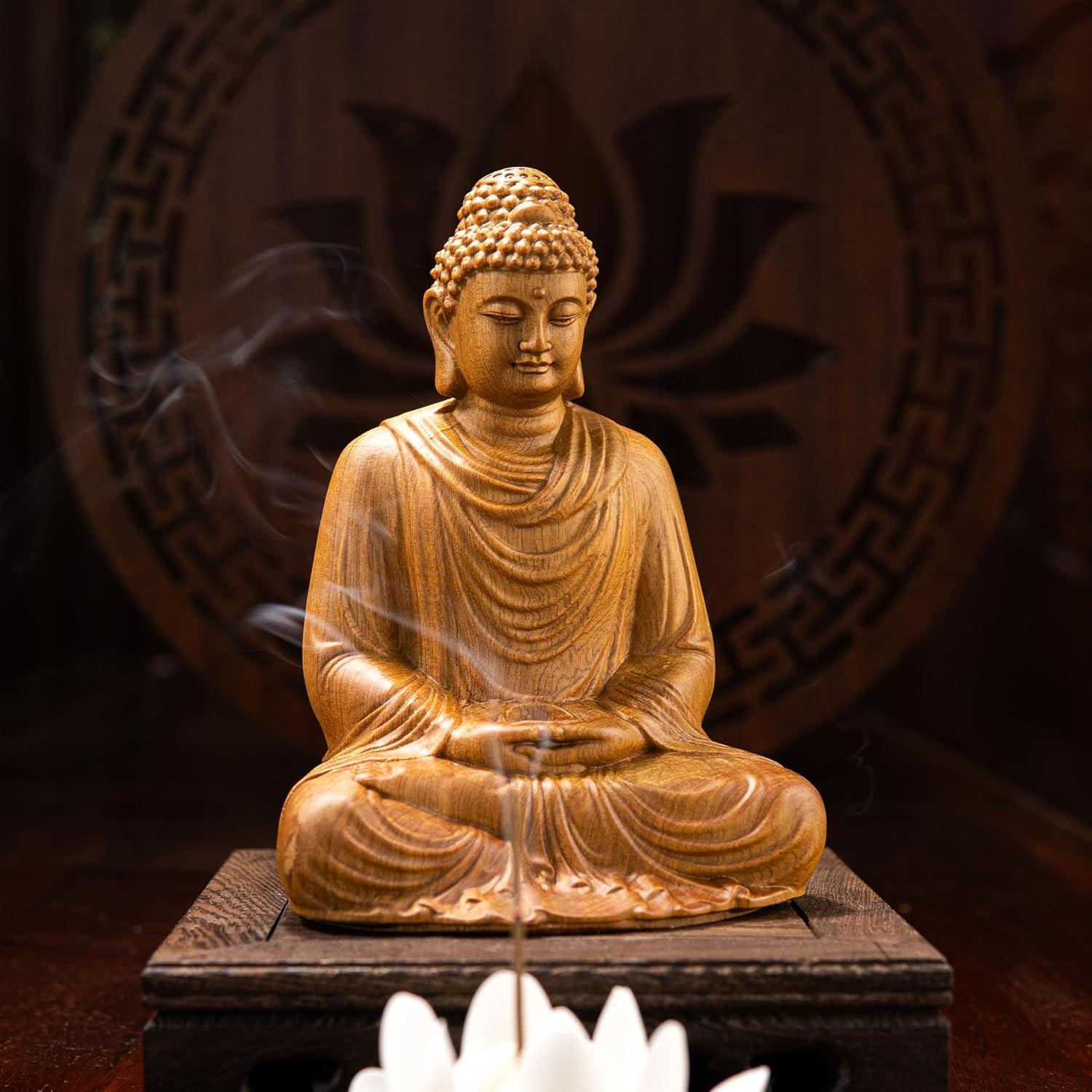 Estatua de Buda Meditante de Madera 15cm - DAISYCRAFTVN