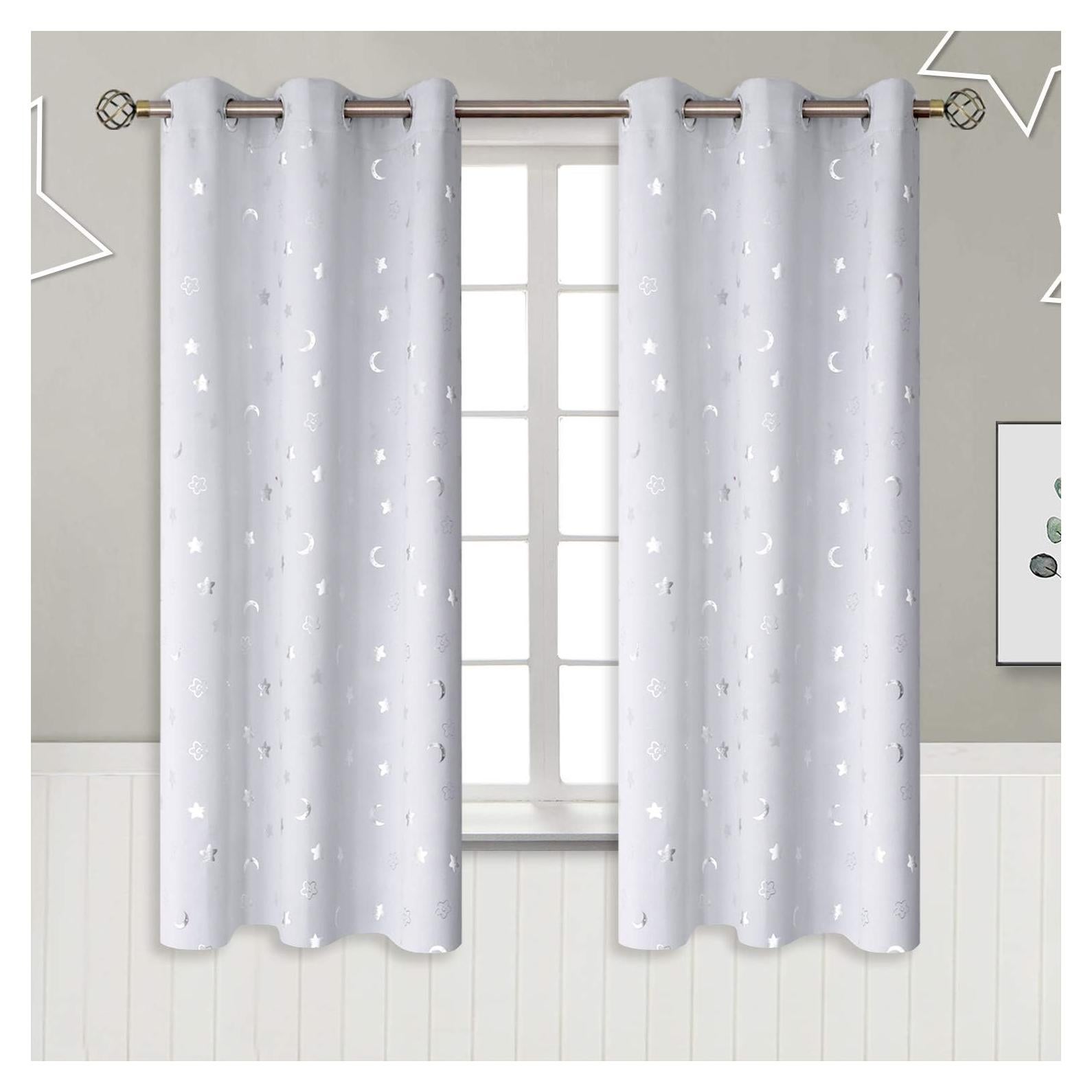 Cortinas Opacas BGment 42x63 Estrellas y Luna Gris Claro