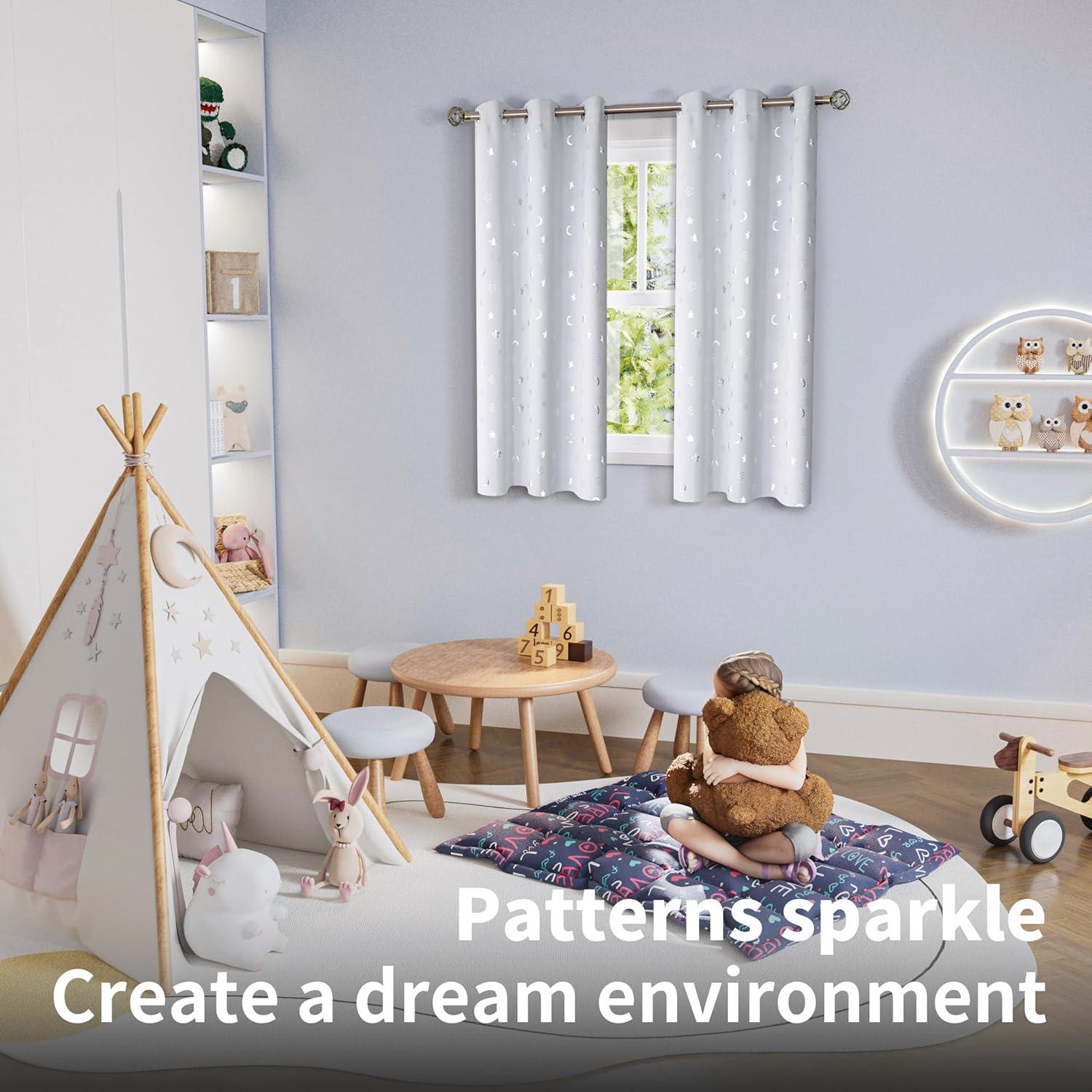 Cortinas Opacas BGment 42x63 Estrellas y Luna Gris Claro