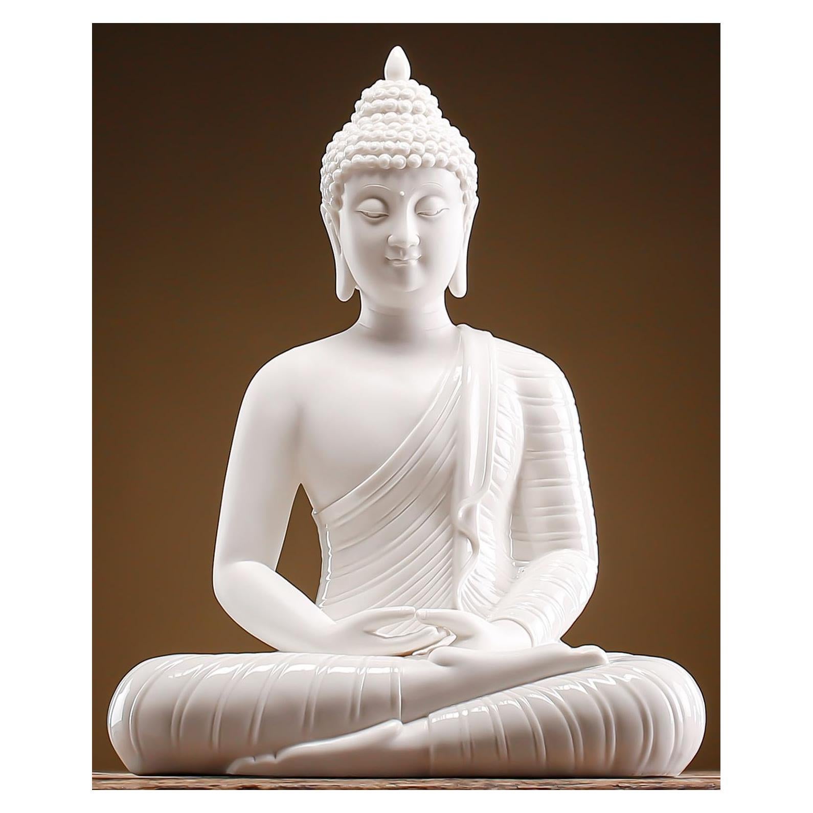 Estatua de Buda de Cerámica Blanca 30 cm Qinlang para Decoración