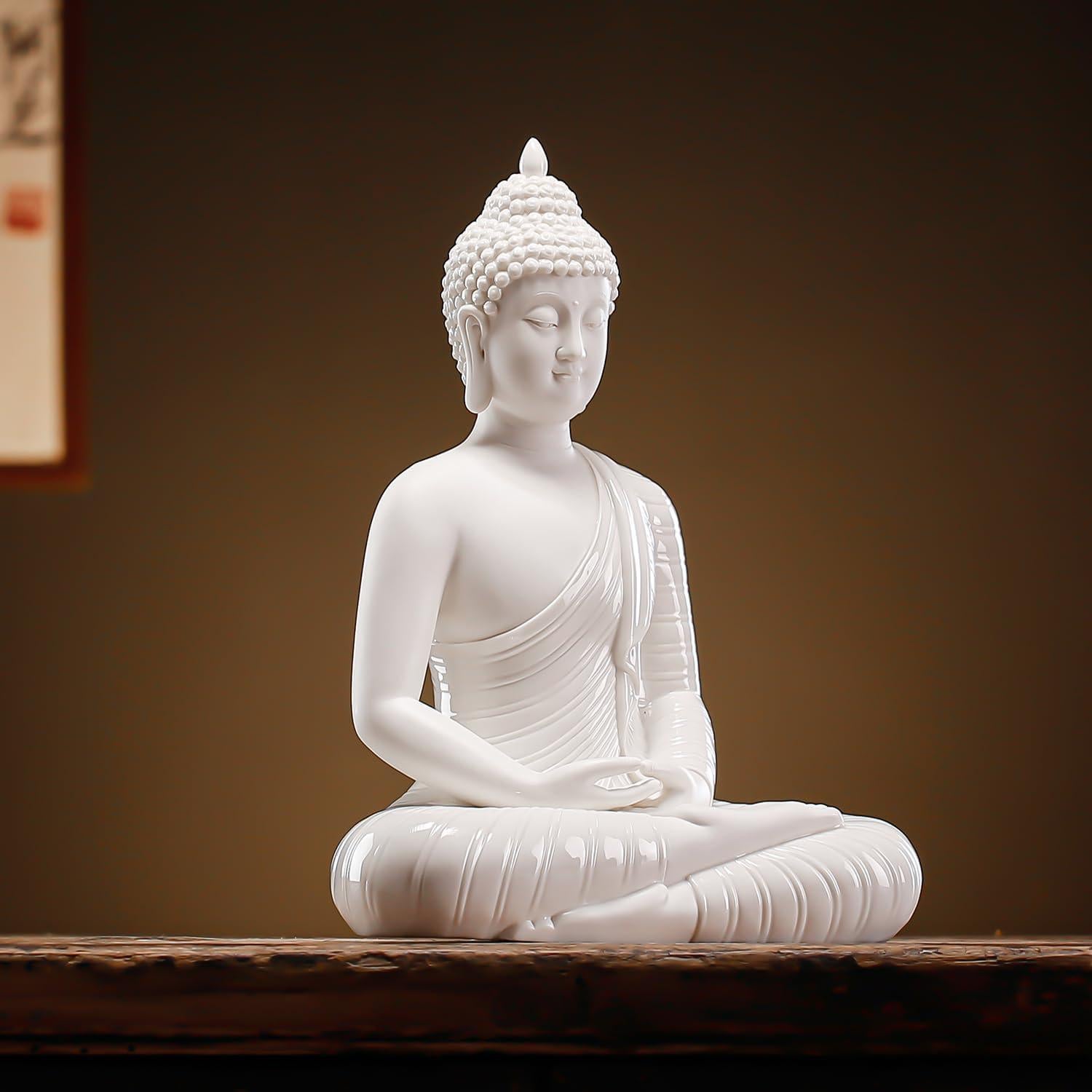 Estatua de Buda de Cerámica Blanca 30 cm Qinlang para Decoración