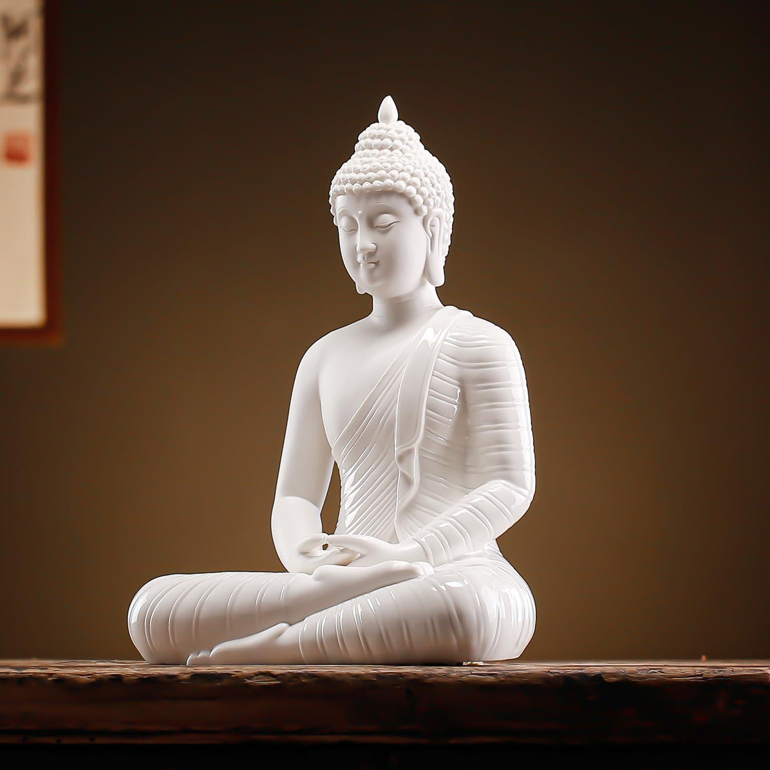 Estatua de Buda de Cerámica Blanca 30 cm Qinlang para Decoración