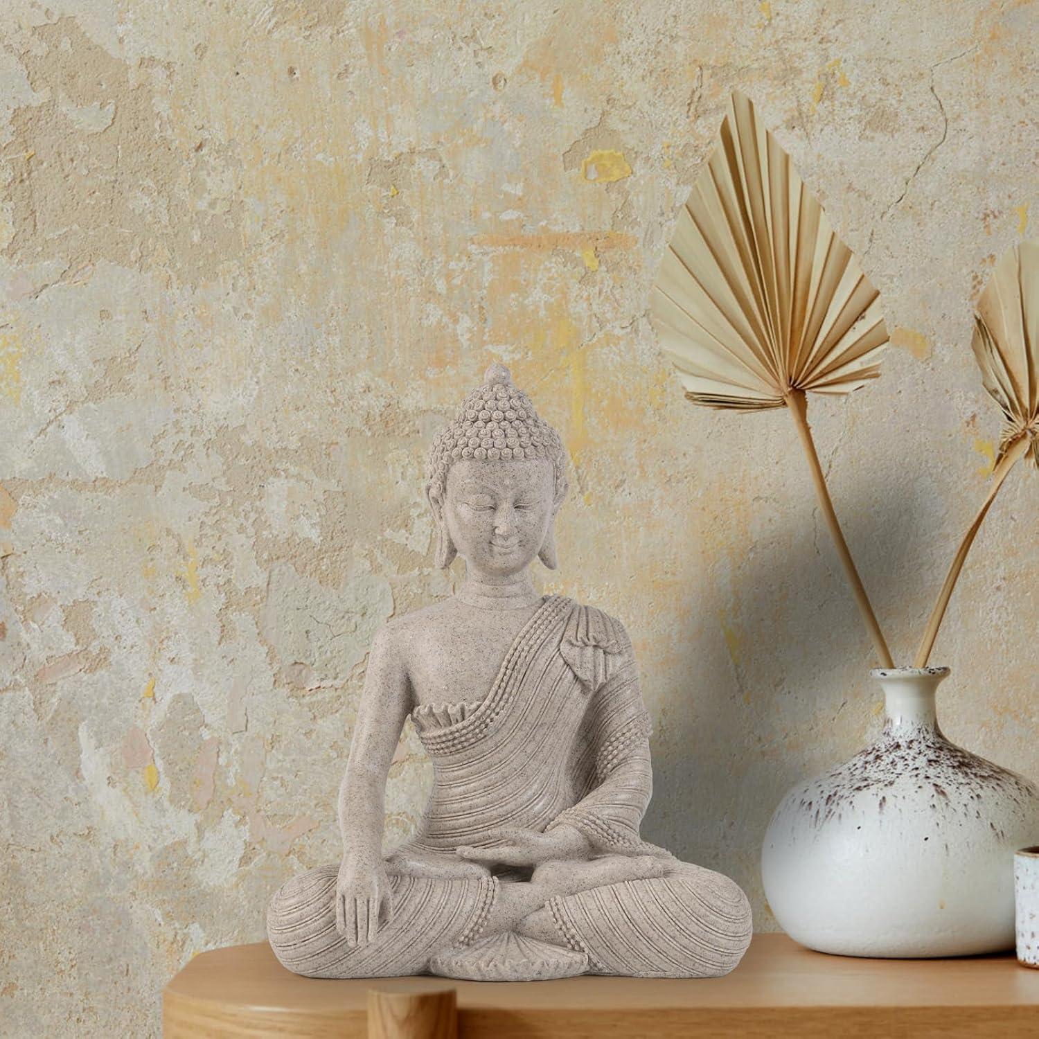 Estatua de Buda Beige y Blanca Suoedd 25.9 cm Decoración Zen