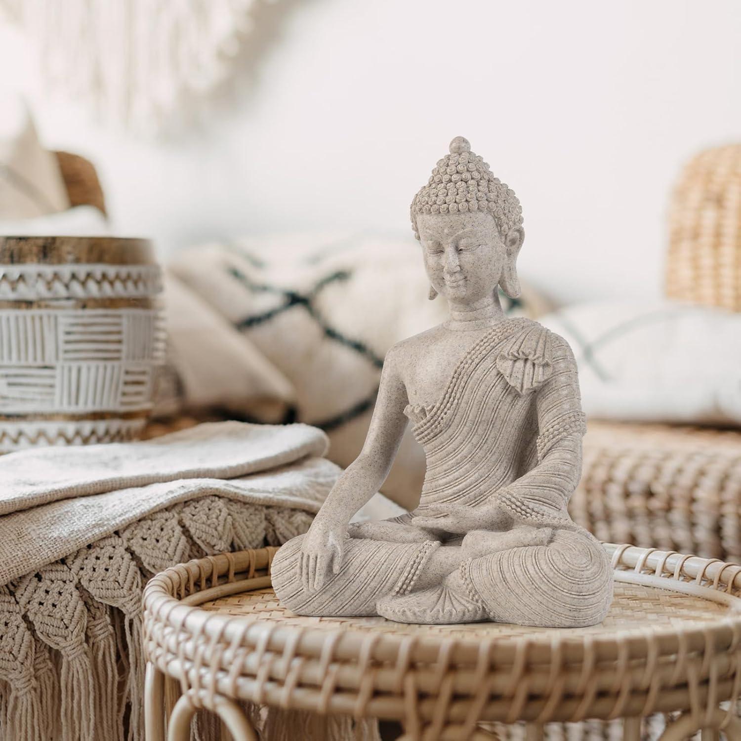 Estatua de Buda Beige y Blanca Suoedd 25.9 cm Decoración Zen