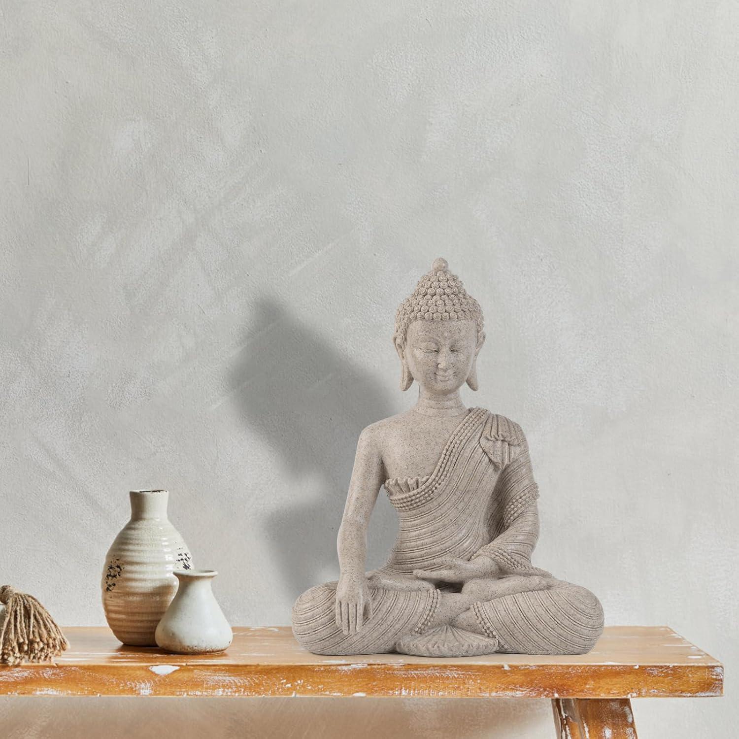Estatua de Buda Beige y Blanca Suoedd 25.9 cm Decoración Zen