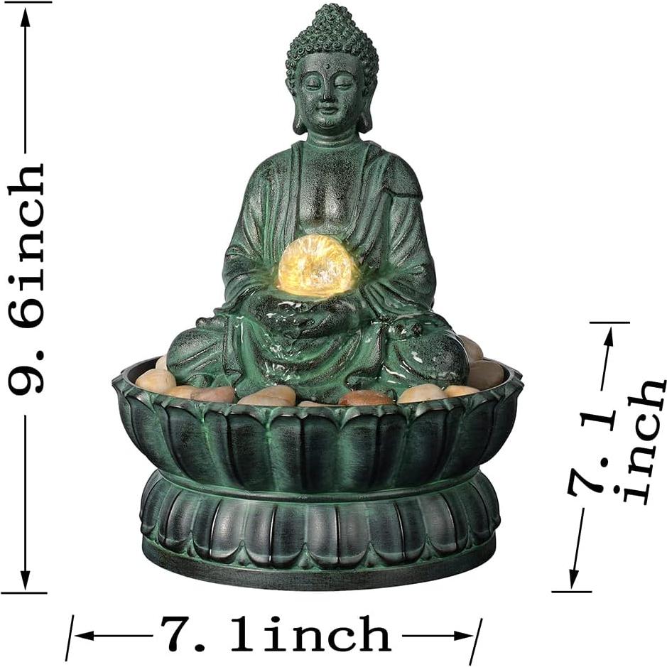Fuente de Mesa Interior Haobos Buda Meditación 23.9 cm Verde