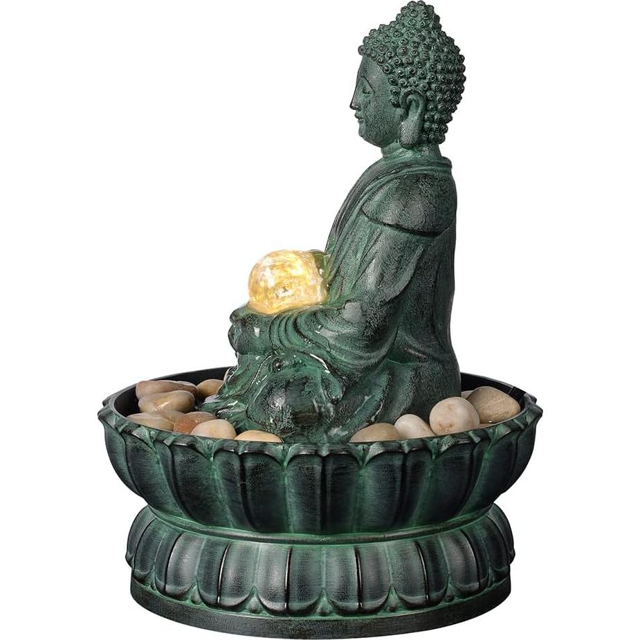 Fuente de Mesa Interior Haobos Buda Meditación 23.9 cm Verde