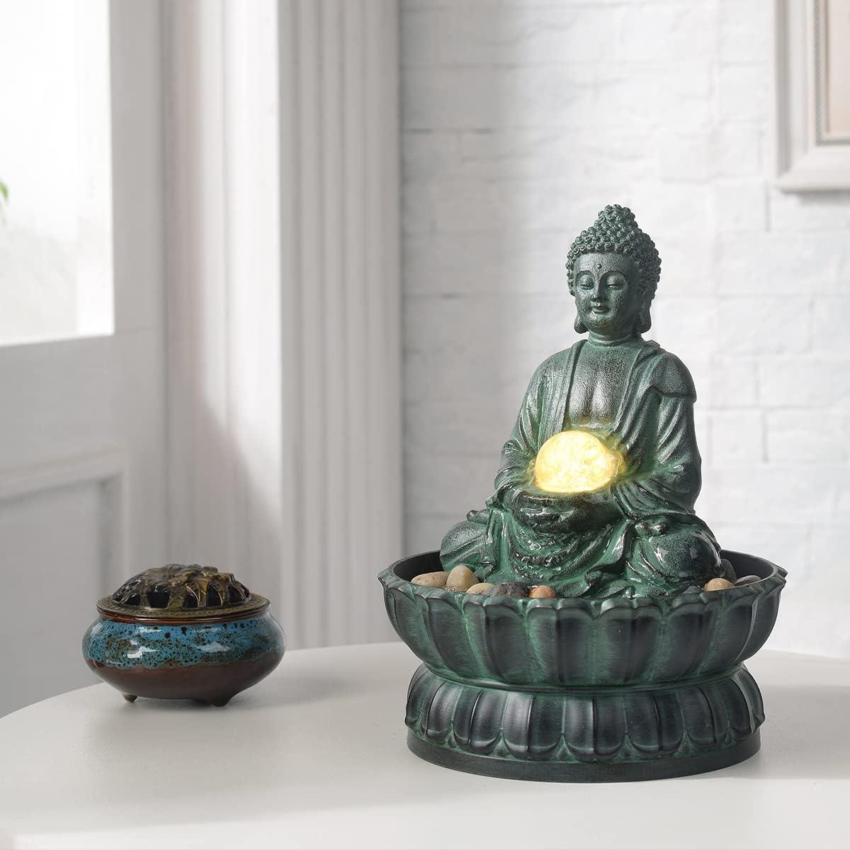 Fuente de Mesa Interior Haobos Buda Meditación 23.9 cm Verde