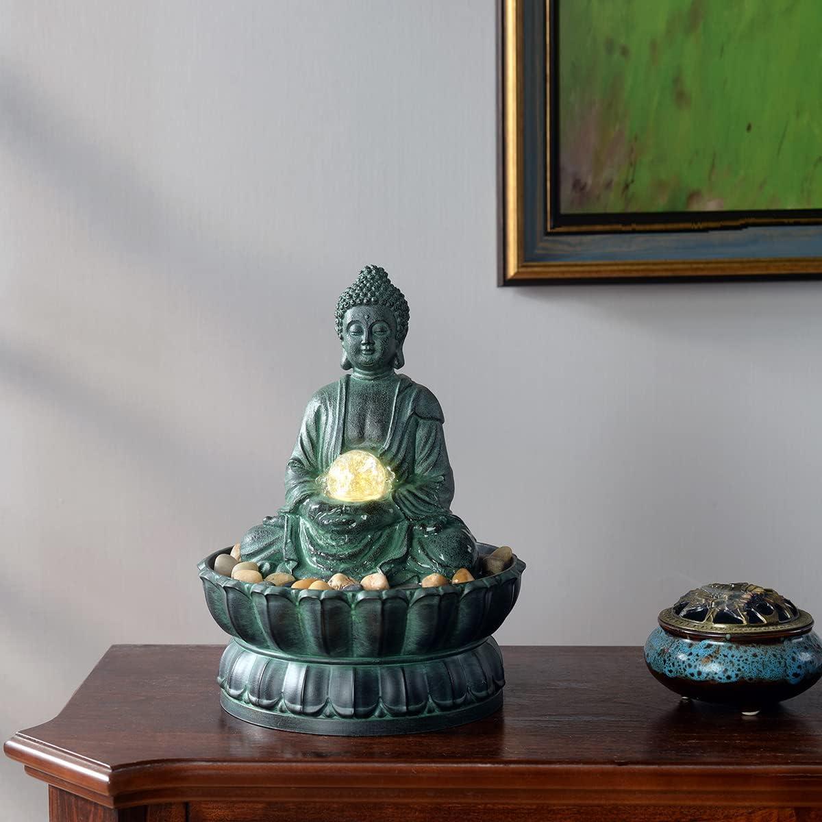 Fuente de Mesa Interior Haobos Buda Meditación 23.9 cm Verde