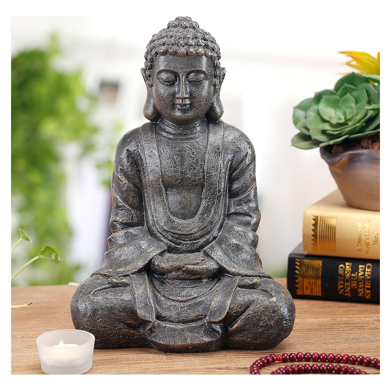 Estatua de Buda Sentado MyGift 29 cm Resina Gris Decorativa