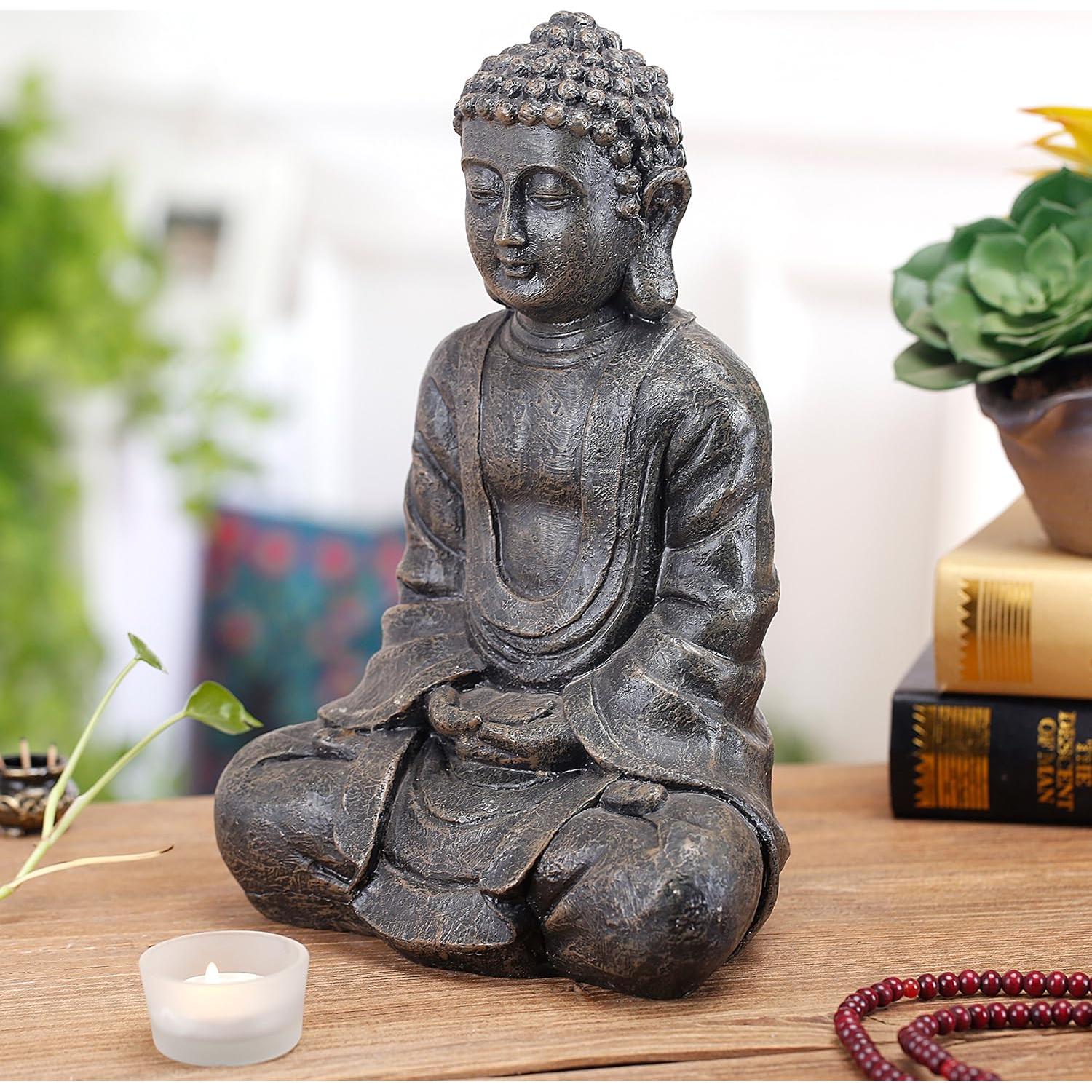 Estatua de Buda Sentado MyGift 29 cm Resina Gris Decorativa