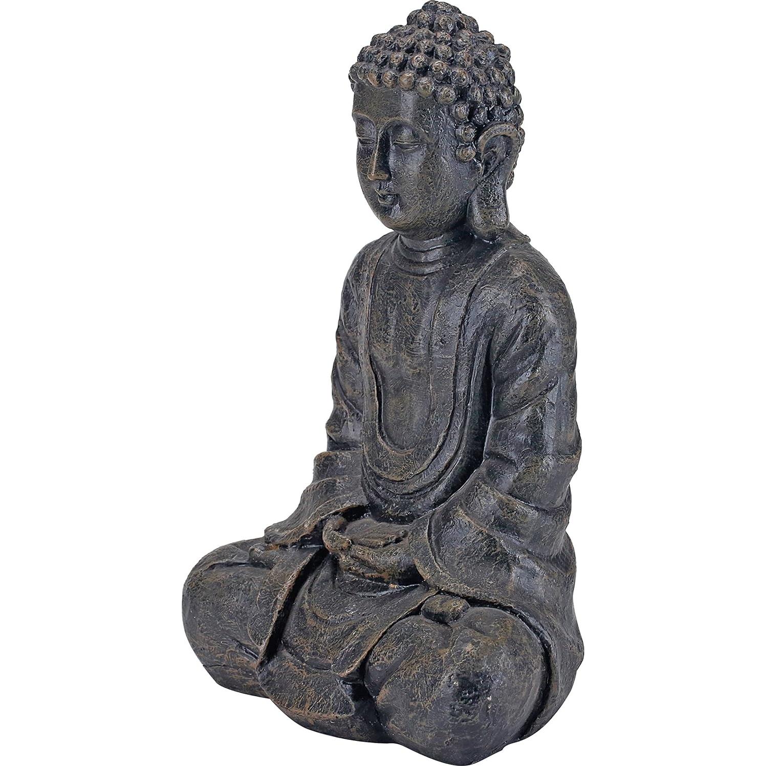 Estatua de Buda Sentado MyGift 29 cm Resina Gris Decorativa