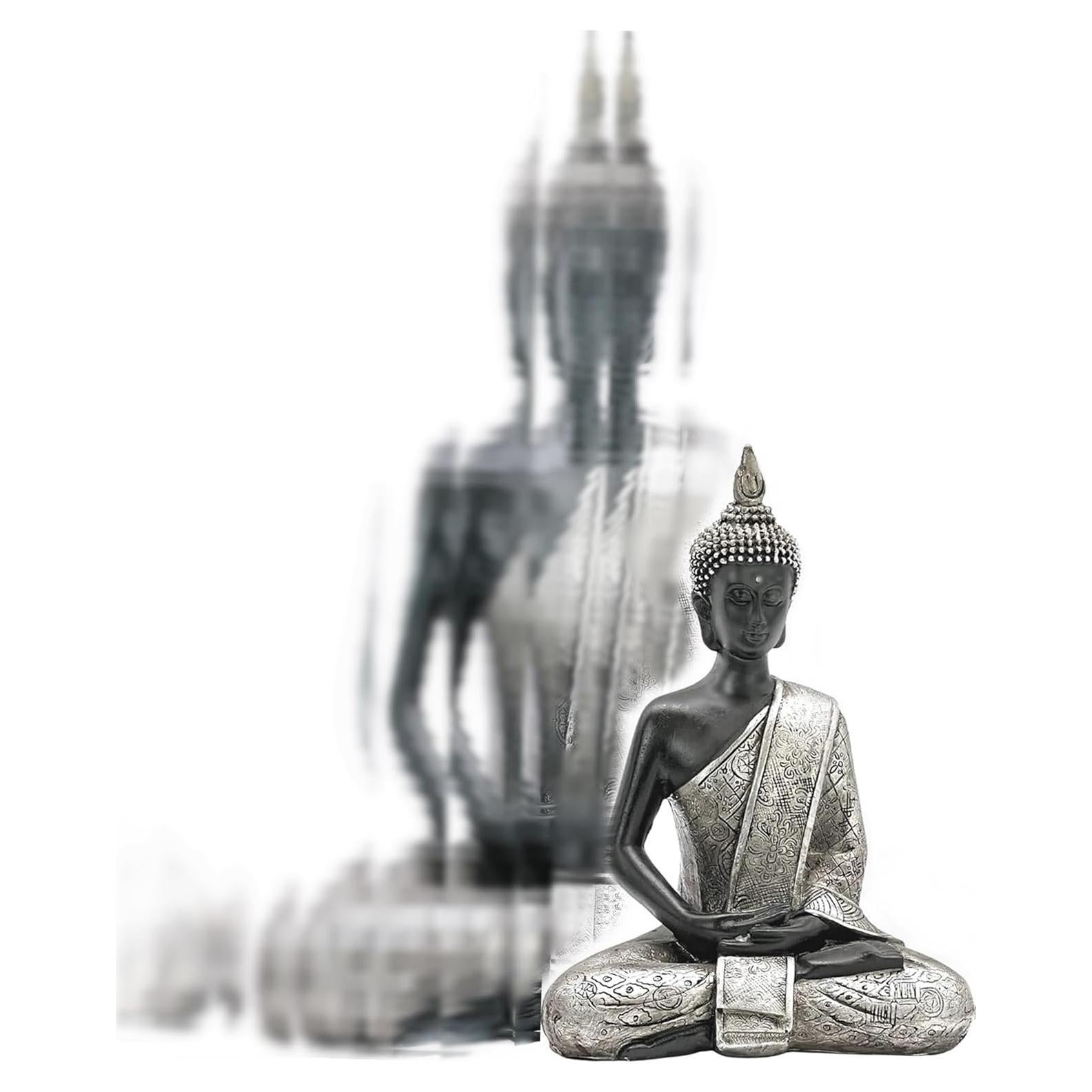 Estatua de Buda Bellaa 20 cm Decoración Zen Negra y Plata