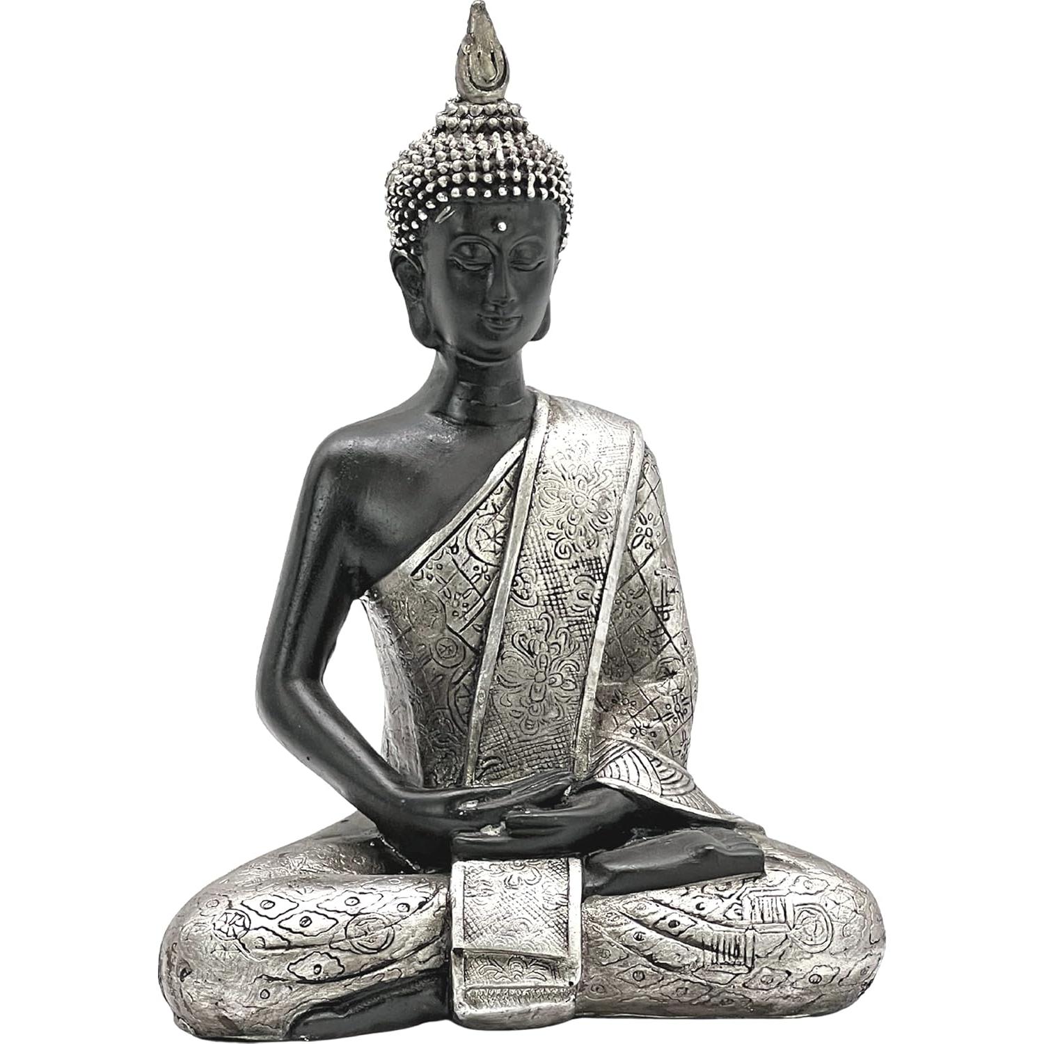 Estatua de Buda Bellaa 20 cm Decoración Zen Negra y Plata