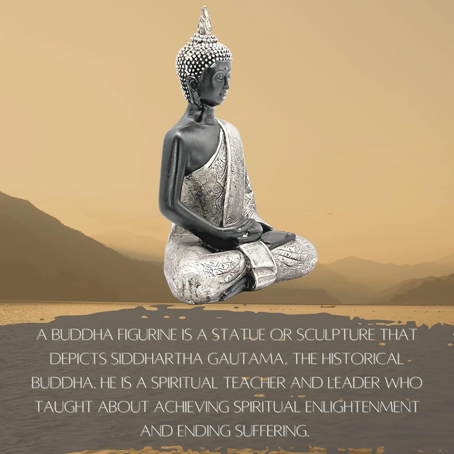 Estatua de Buda Bellaa 20 cm Decoración Zen Negra y Plata