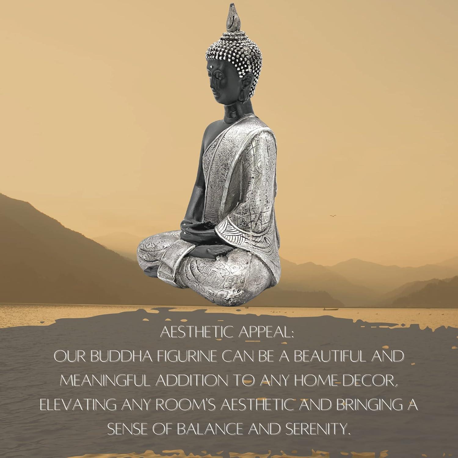 Estatua de Buda Bellaa 20 cm Decoración Zen Negra y Plata