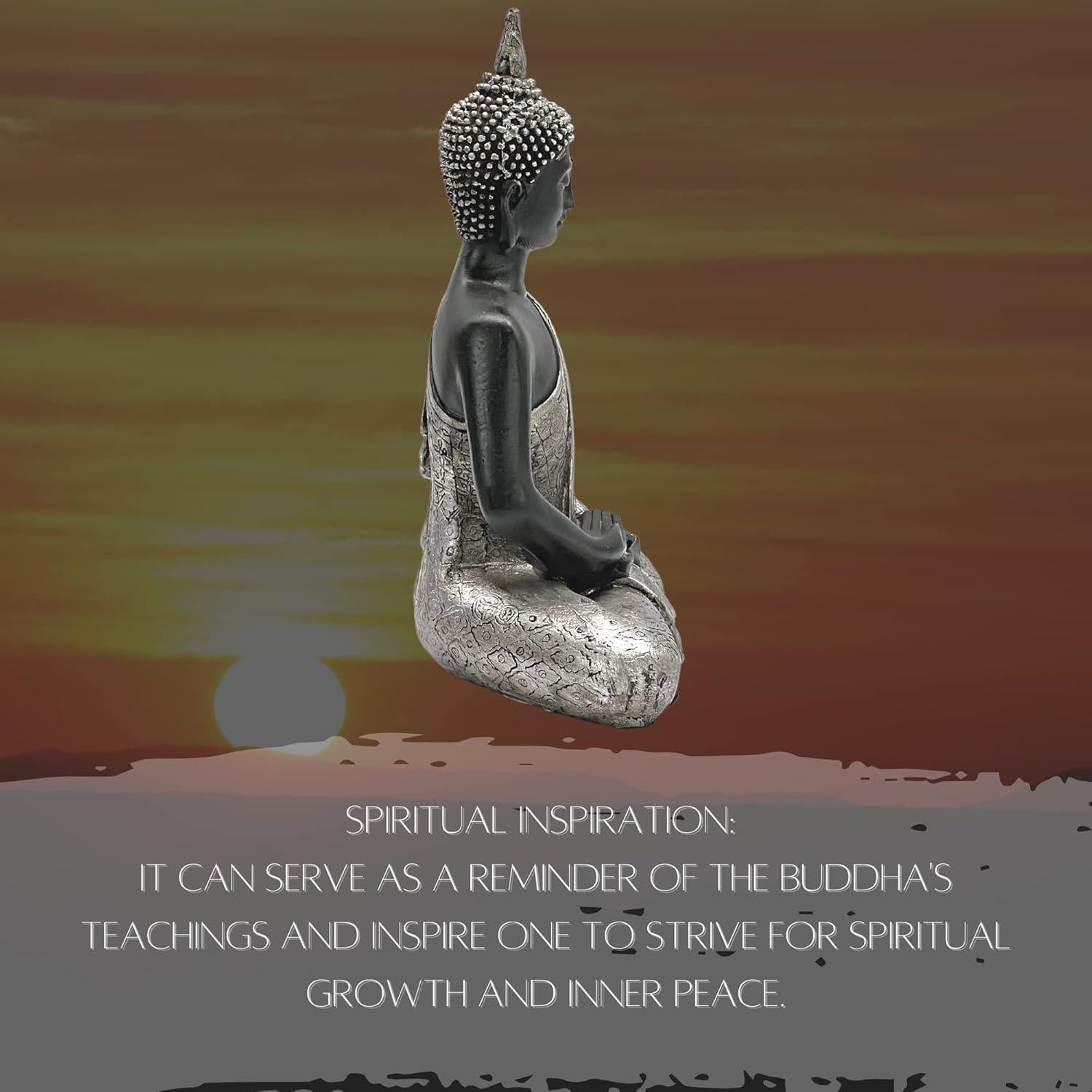 Estatua de Buda Bellaa 20 cm Decoración Zen Negra y Plata